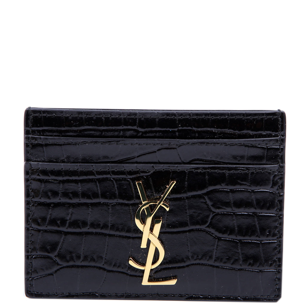 Card Holder Crocodile Embossed Patent Black