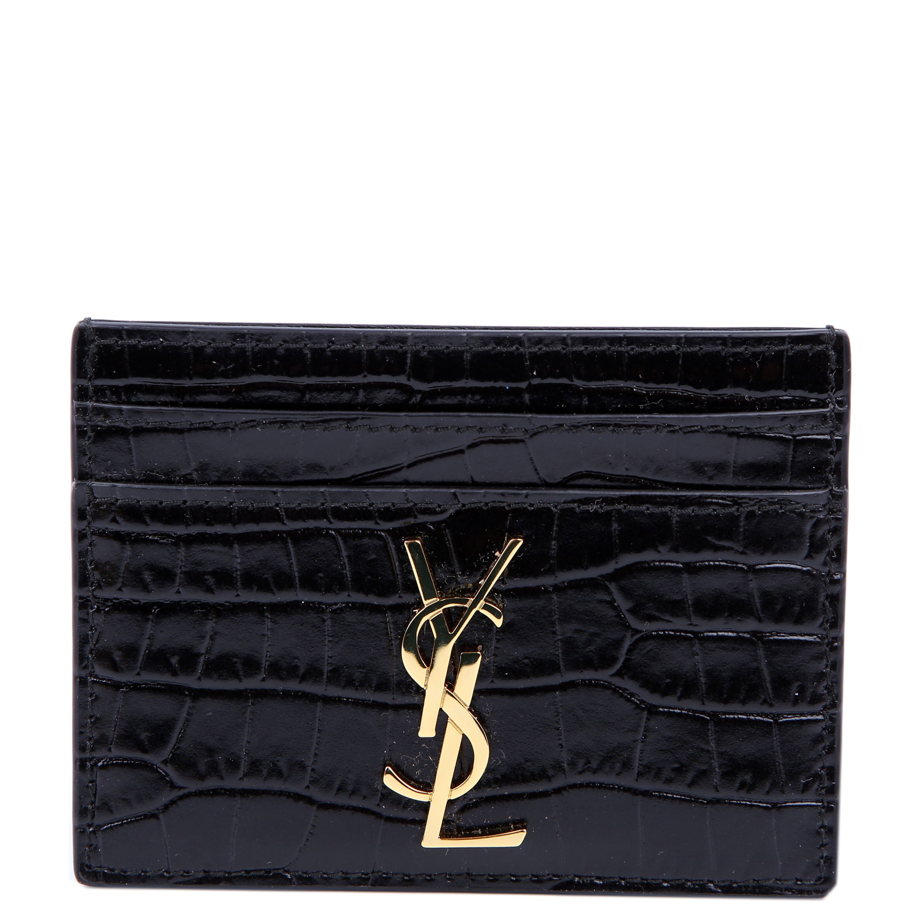 Card Holder Crocodile Embossed Patent Black