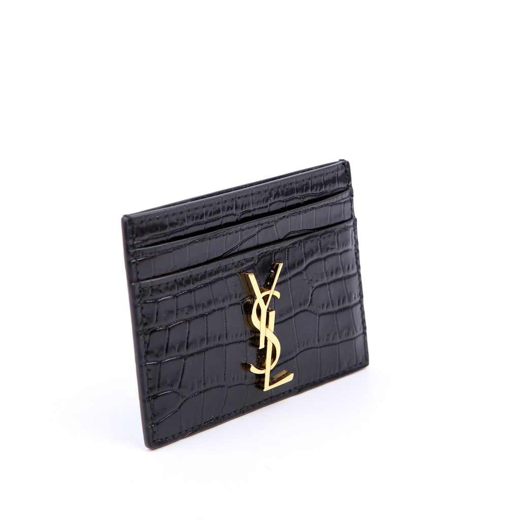 Card Holder Crocodile Embossed Patent Black