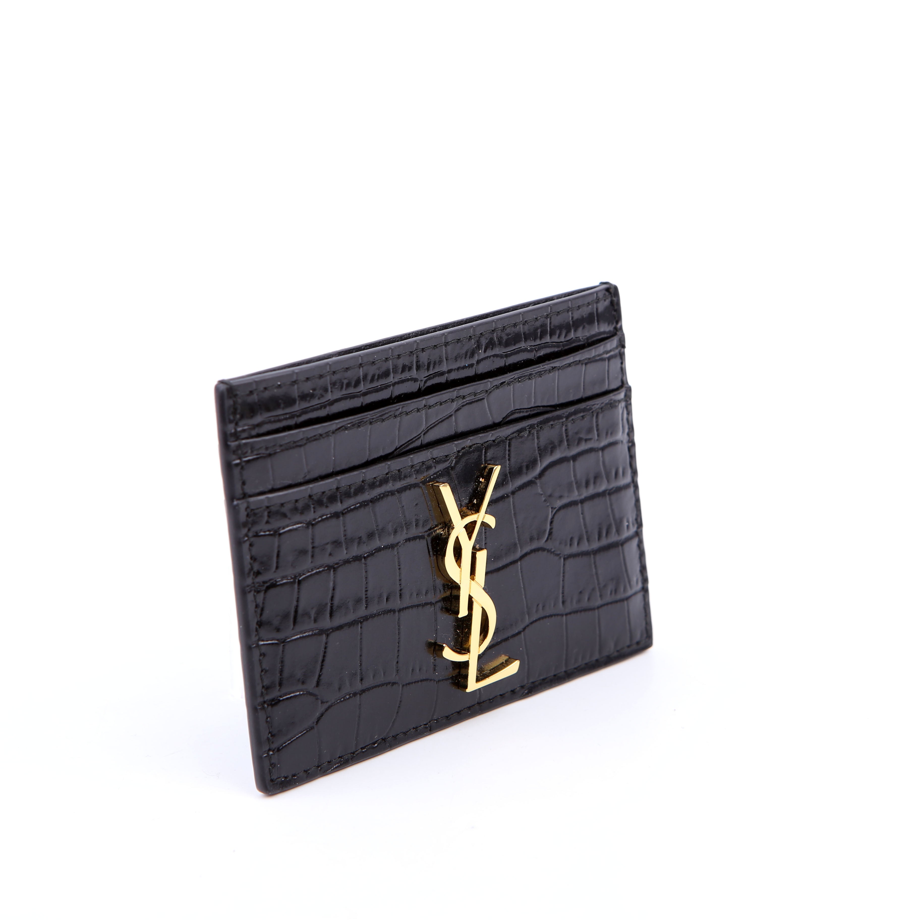 Card Holder Crocodile Embossed Patent Black