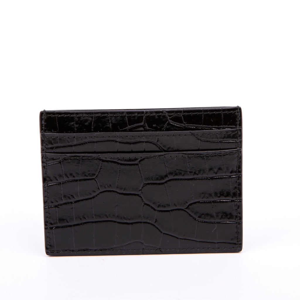 Card Holder Crocodile Embossed Patent Black