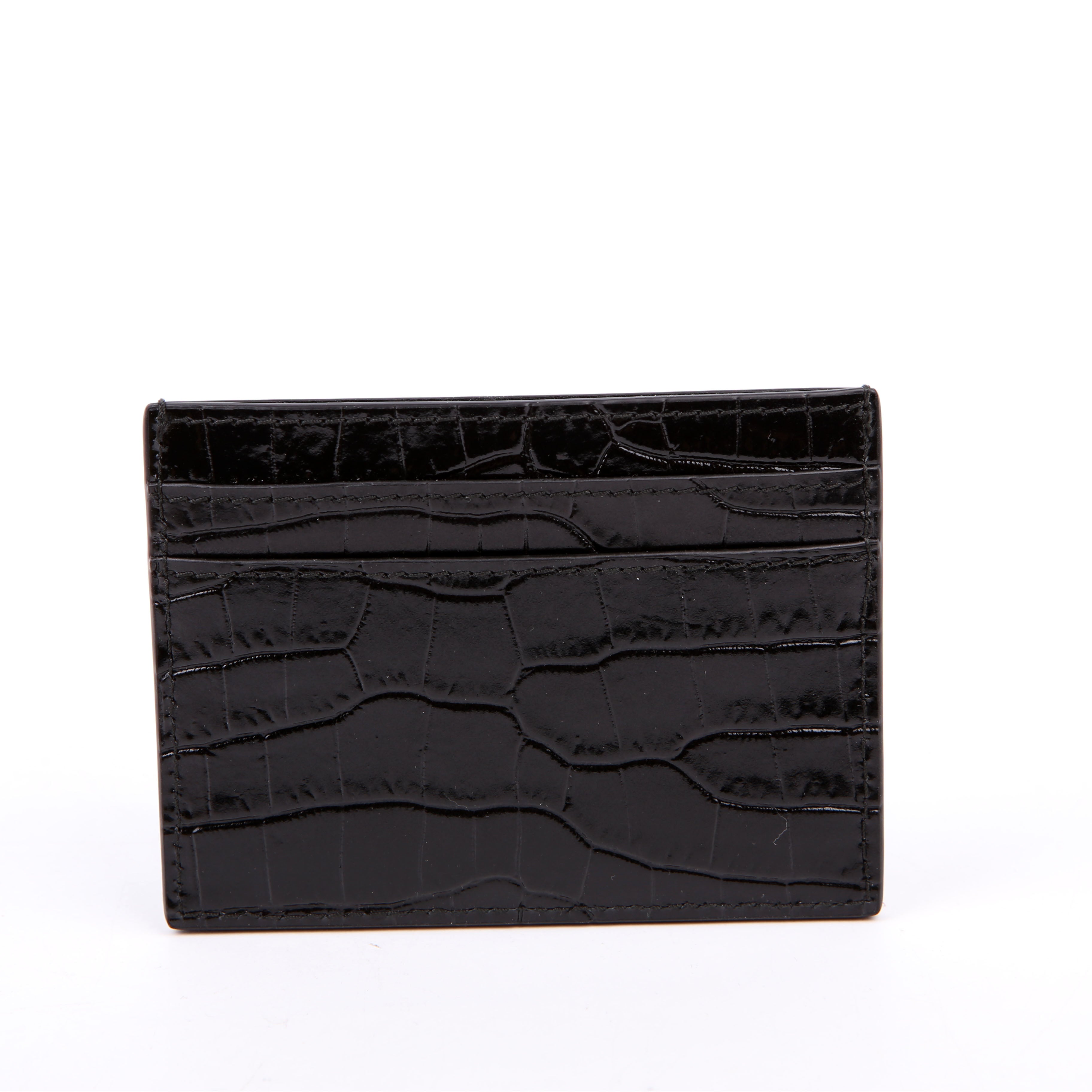 Card Holder Crocodile Embossed Patent Black