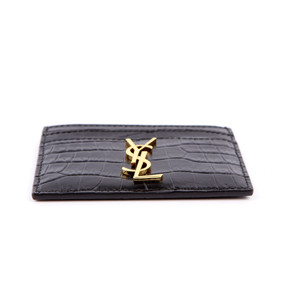 Card Holder Crocodile Embossed Patent Black