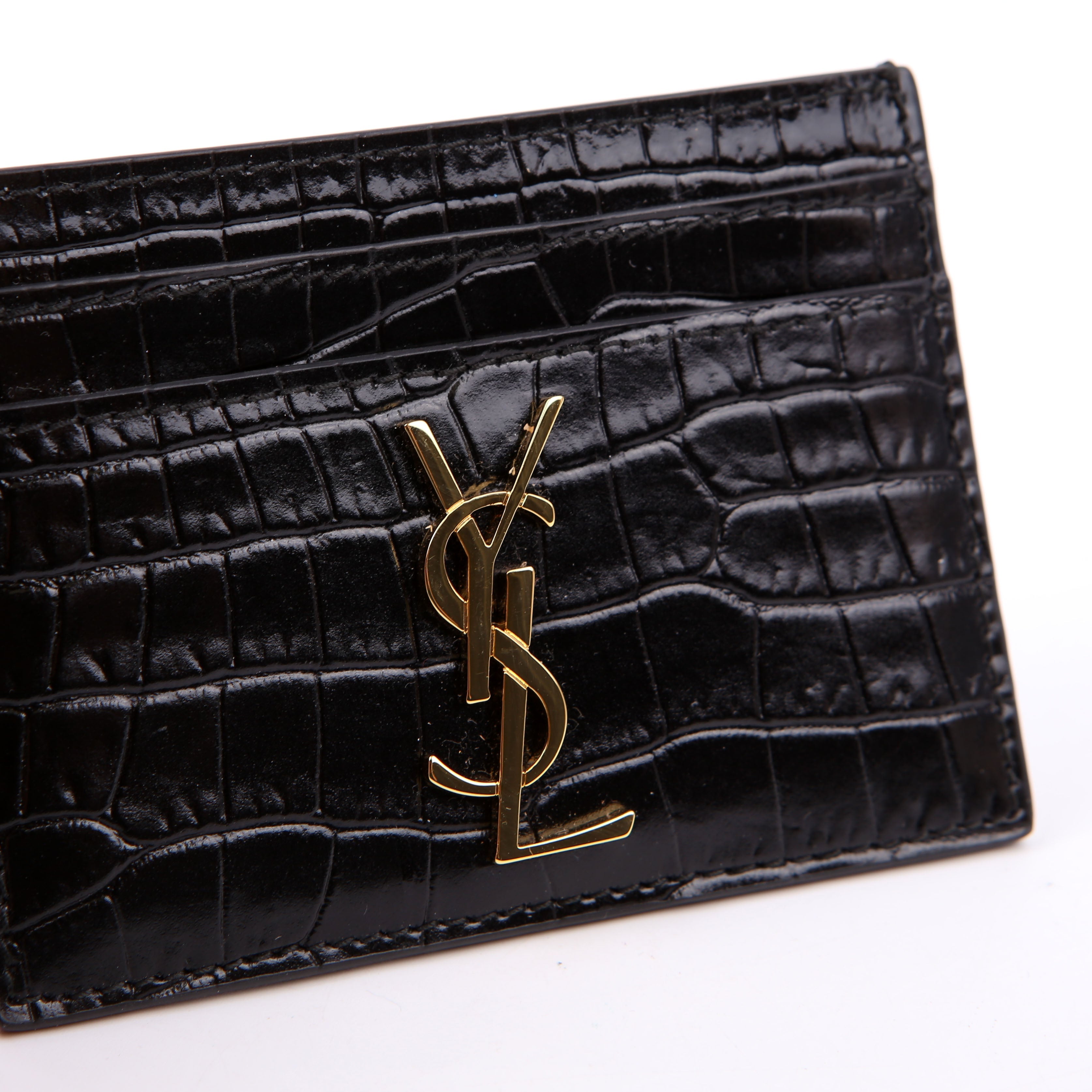 Card Holder Crocodile Embossed Patent Black