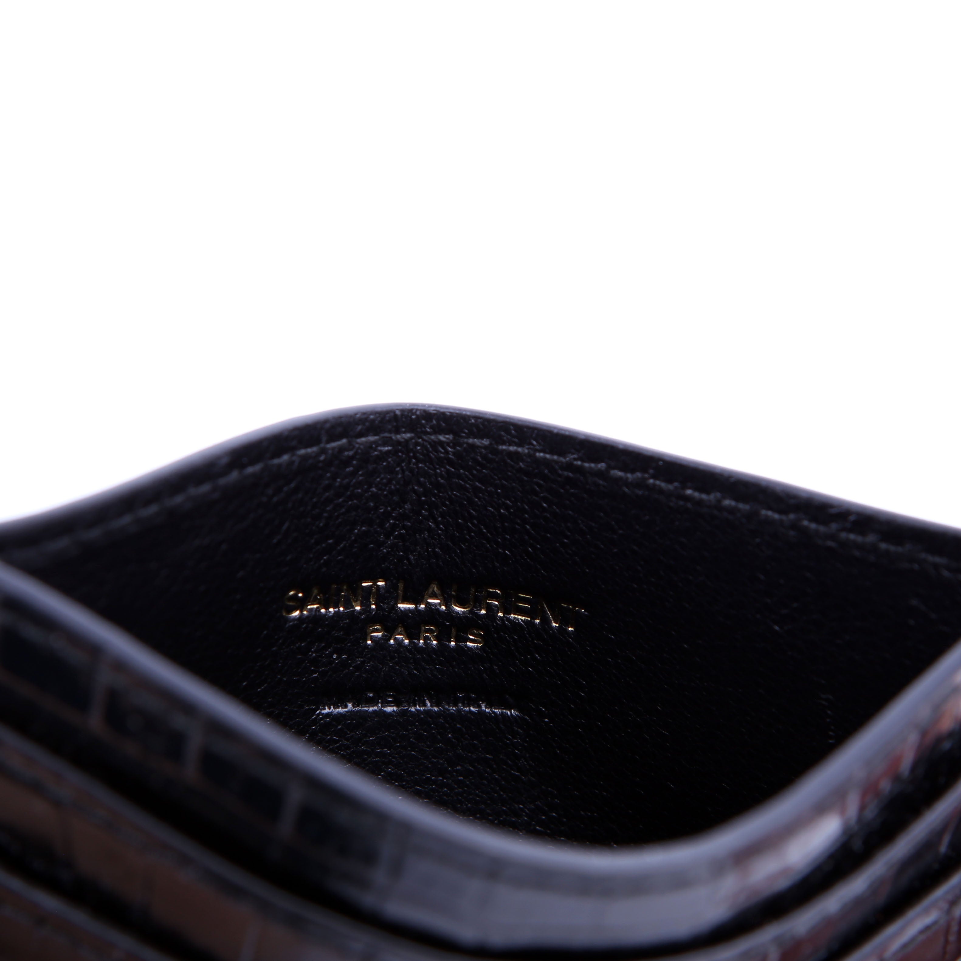Card Holder Crocodile Embossed Patent Black