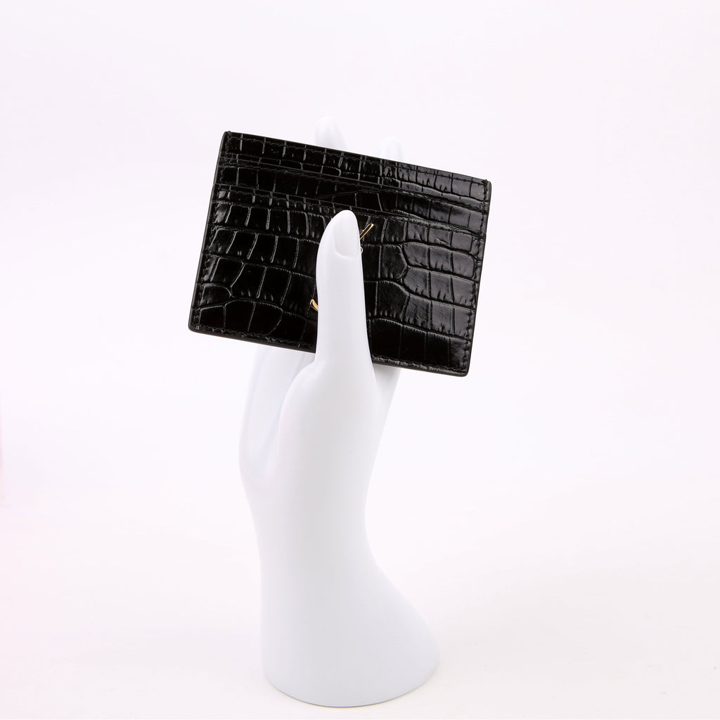 Card Holder Crocodile Embossed Patent Black