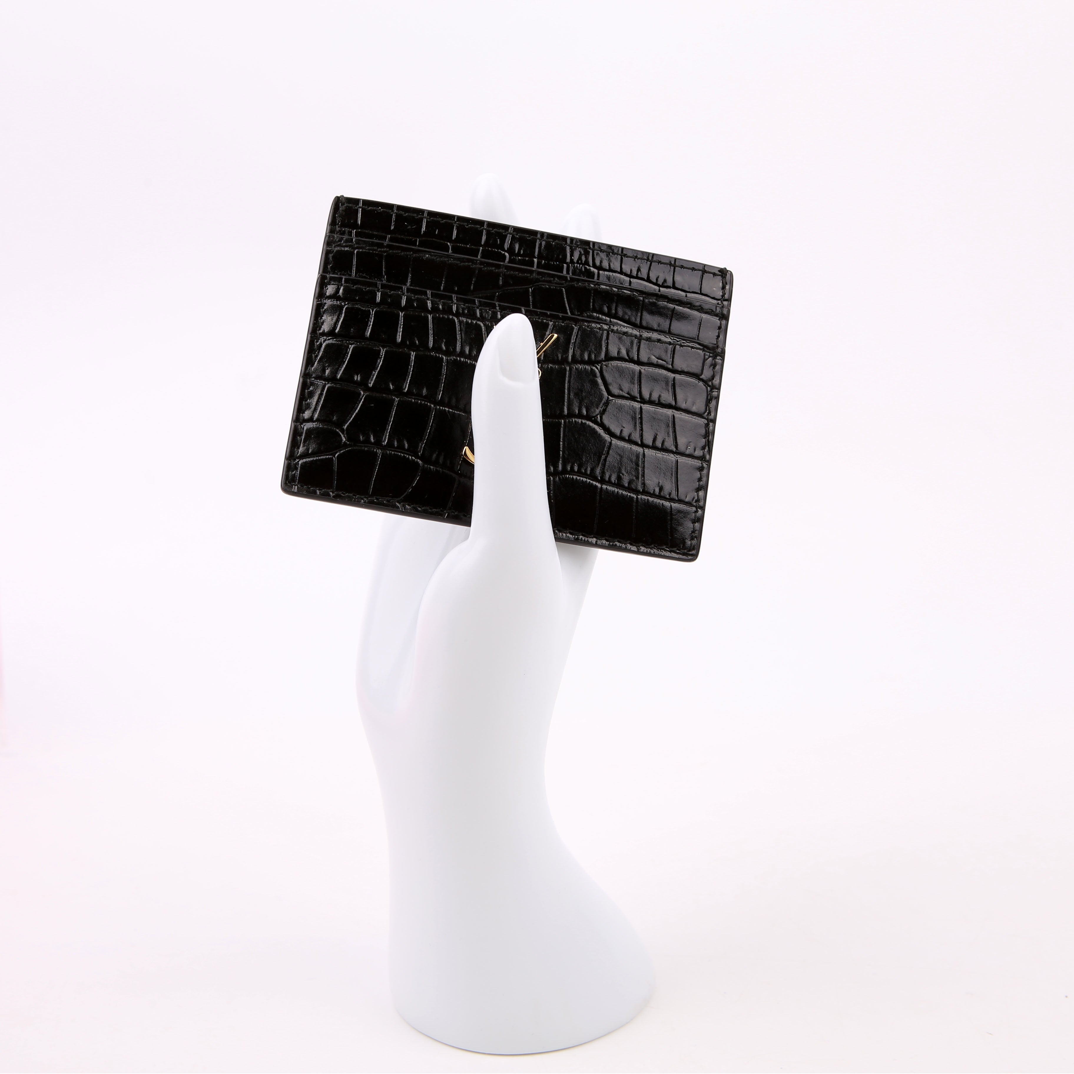 Card Holder Crocodile Embossed Patent Black