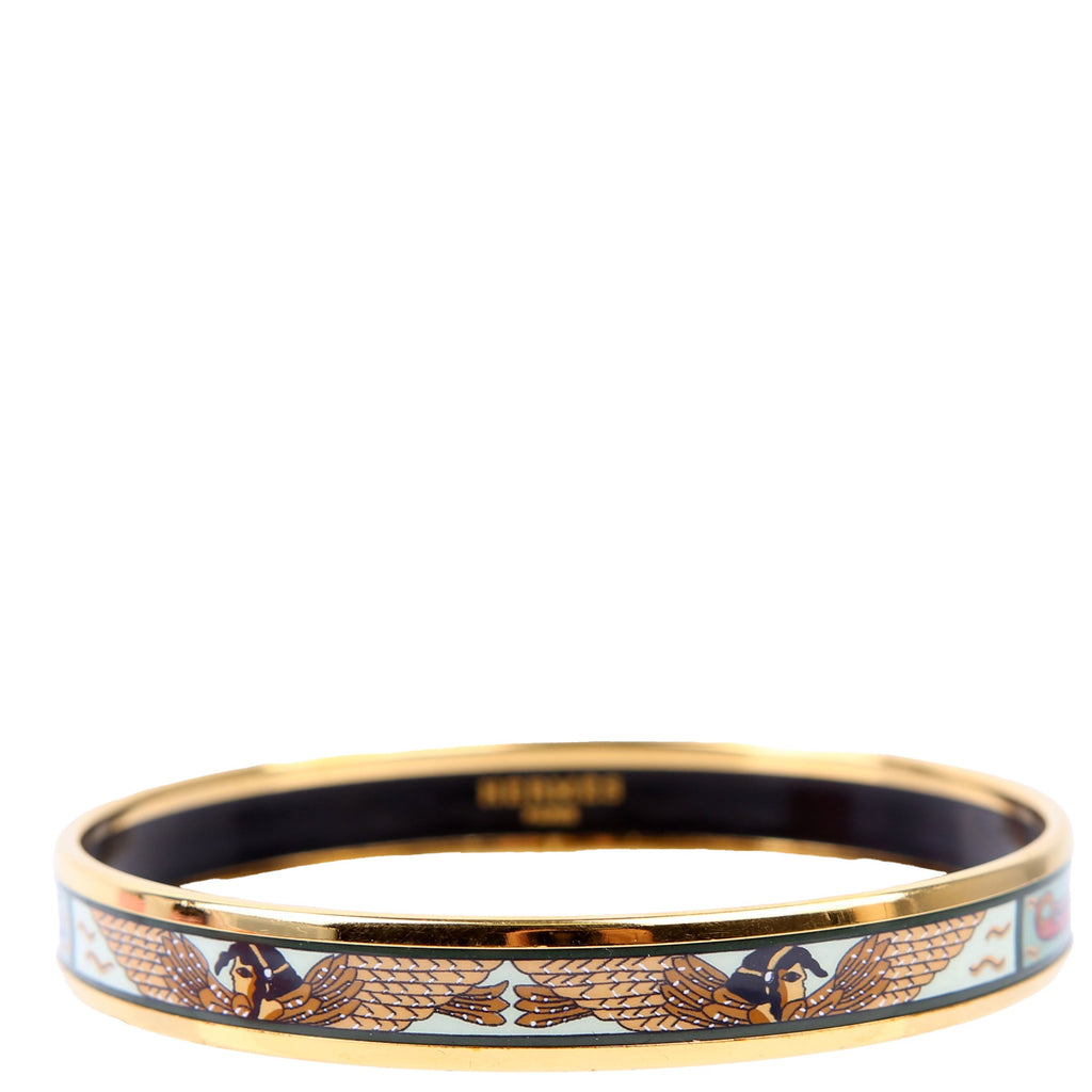 Printed Enamel Narrow Bangle Bracelet Green/Gold