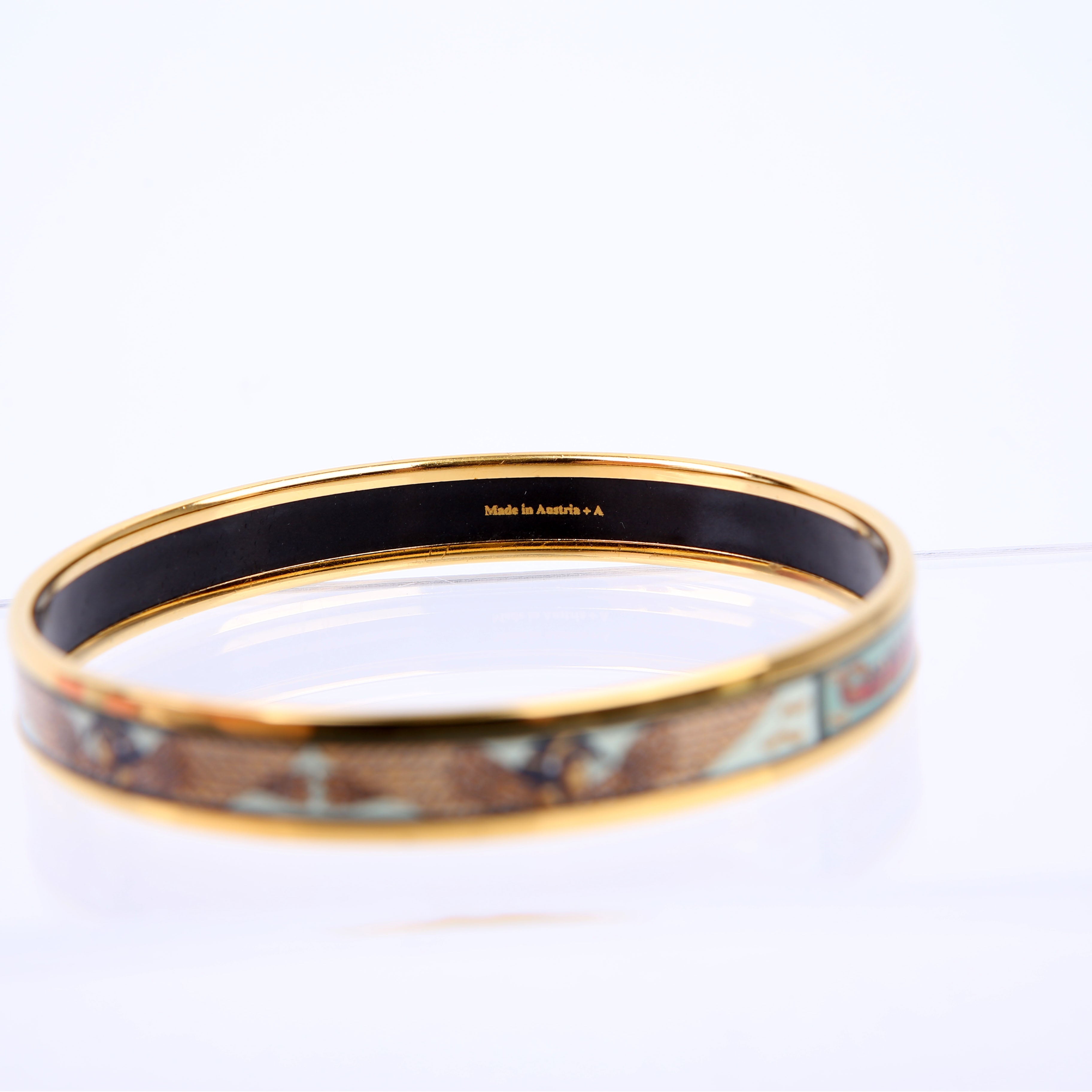 Printed Enamel Narrow Bangle Bracelet Green/Gold