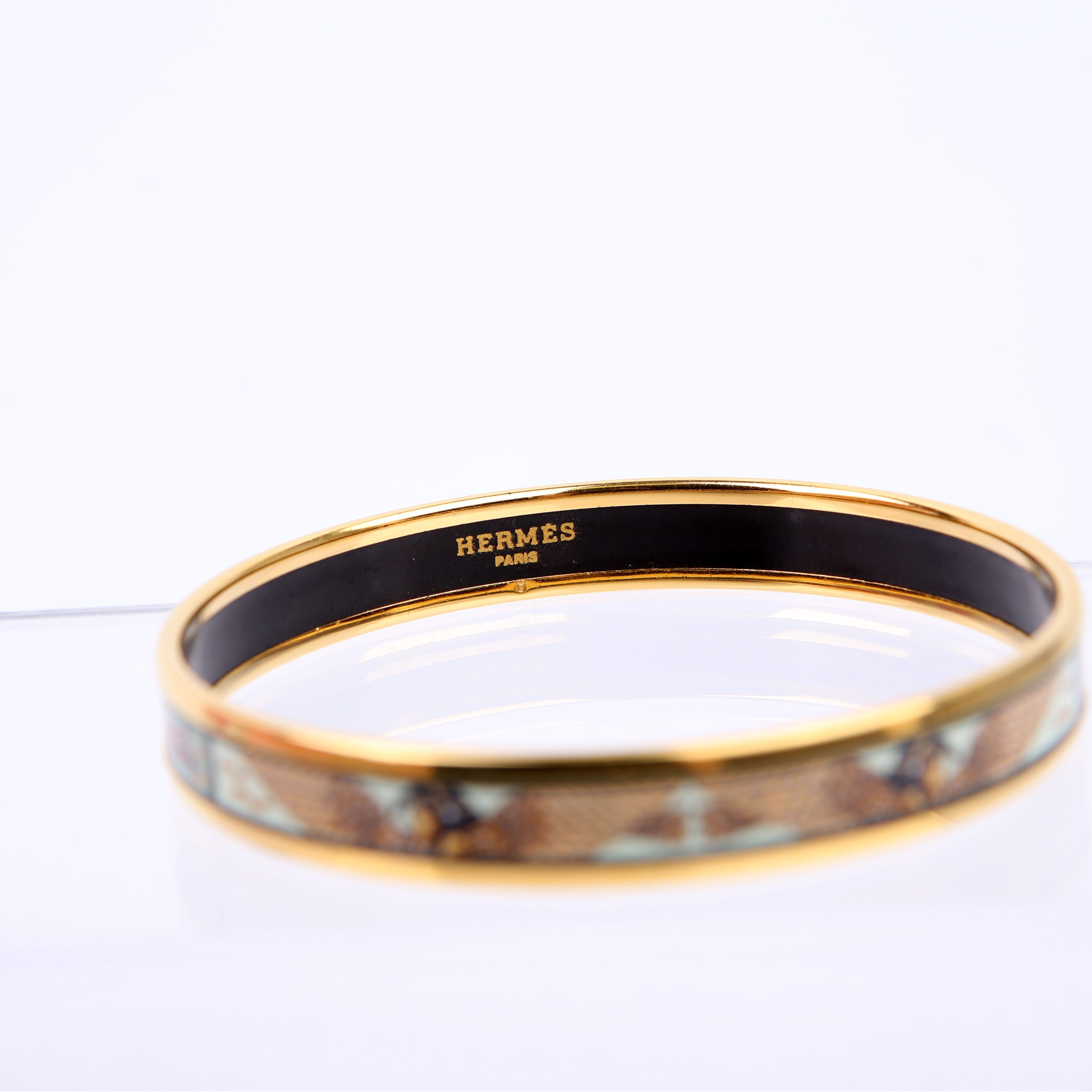 Printed Enamel Narrow Bangle Bracelet Green/Gold
