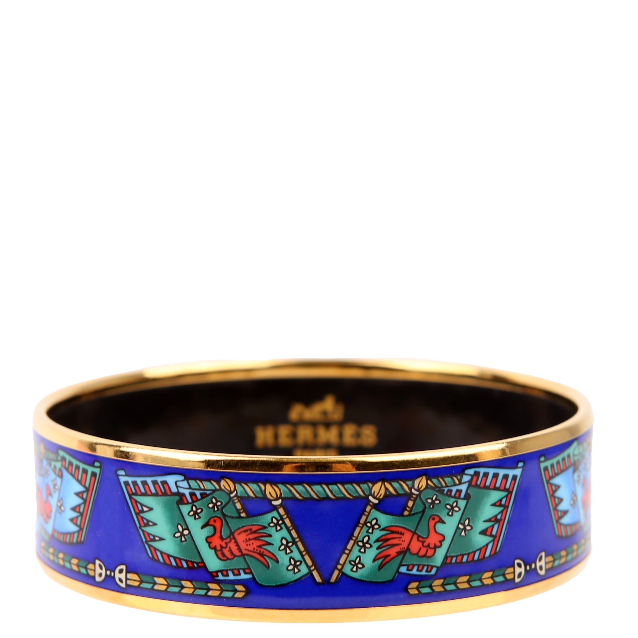 Hermes Enamel Wide Bangle Bracelet Blue/Gold