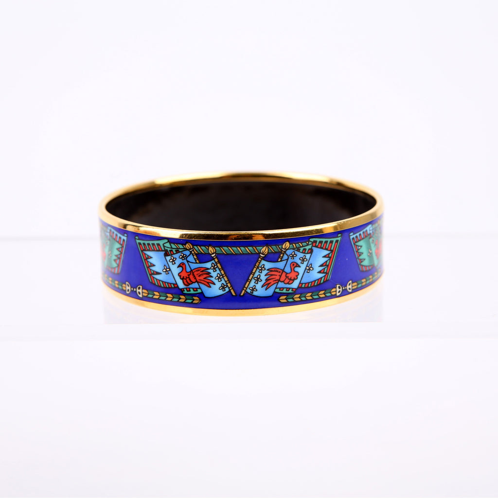 Hermes Enamel Wide Bangle Bracelet Blue/Gold
