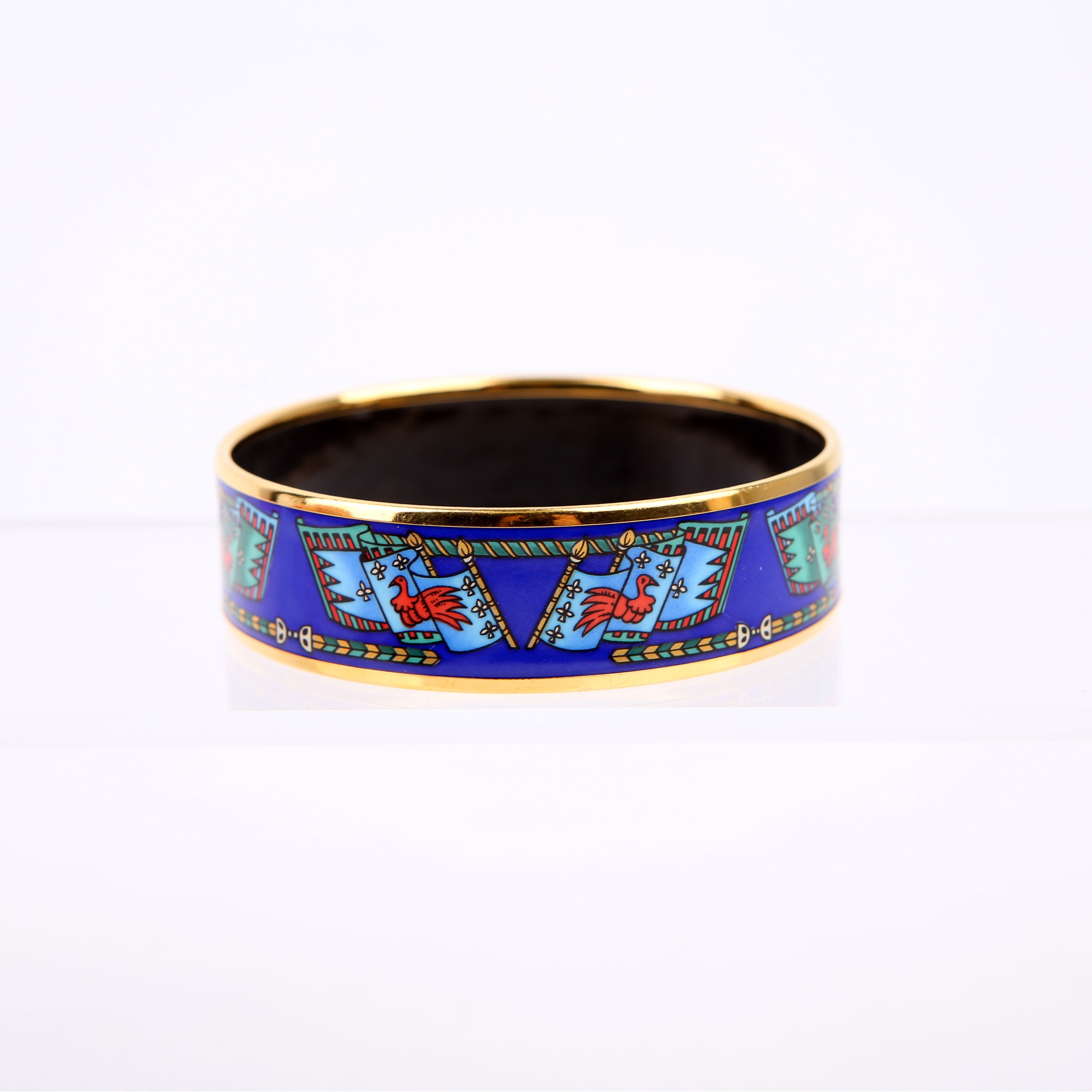 Hermes Enamel Wide Bangle Bracelet Blue/Gold