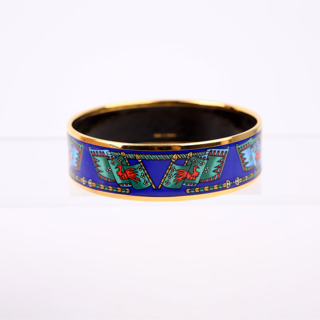 Hermes Enamel Wide Bangle Bracelet Blue/Gold