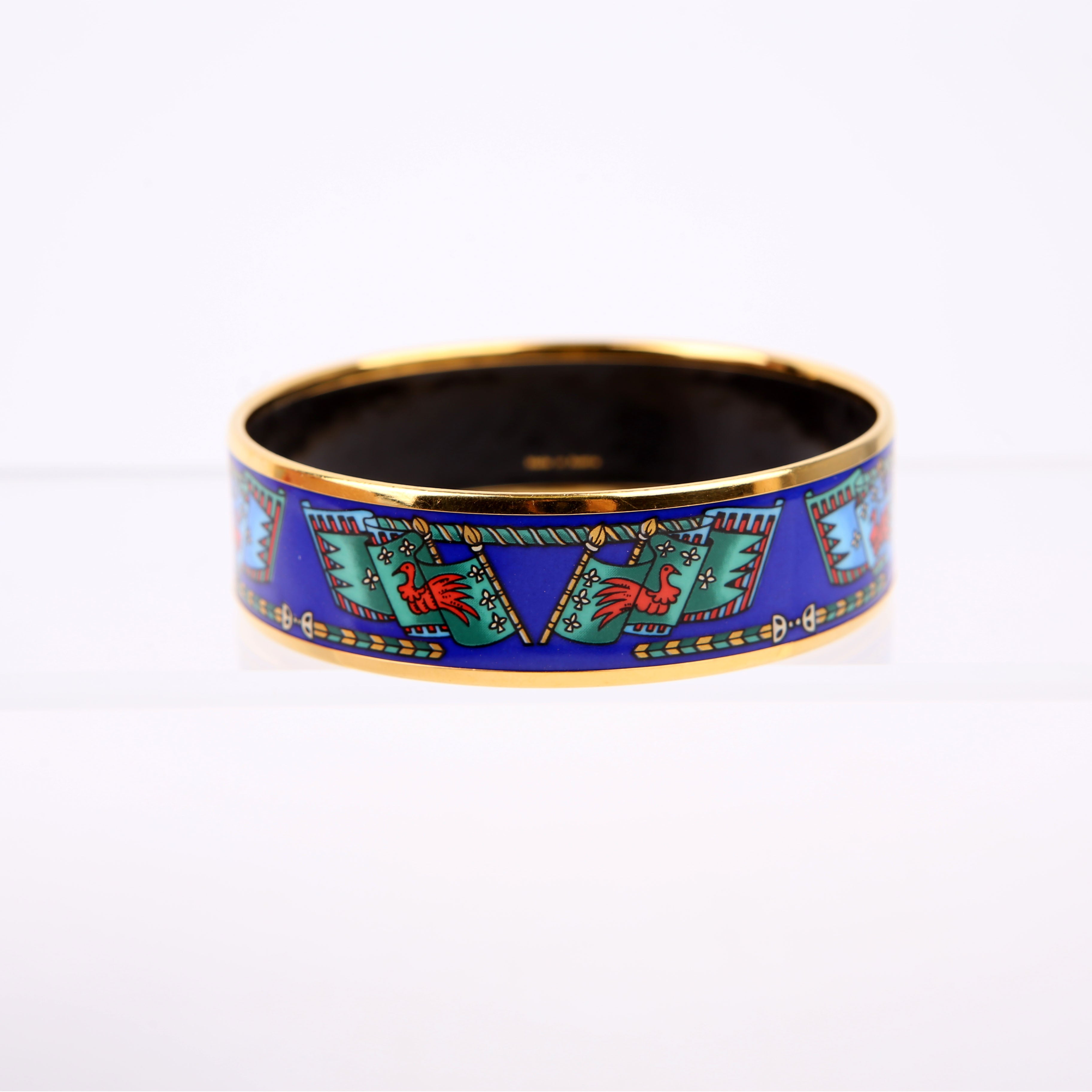 Hermes Enamel Wide Bangle Bracelet Blue/Gold