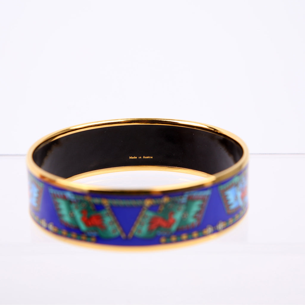 Hermes Enamel Wide Bangle Bracelet Blue/Gold
