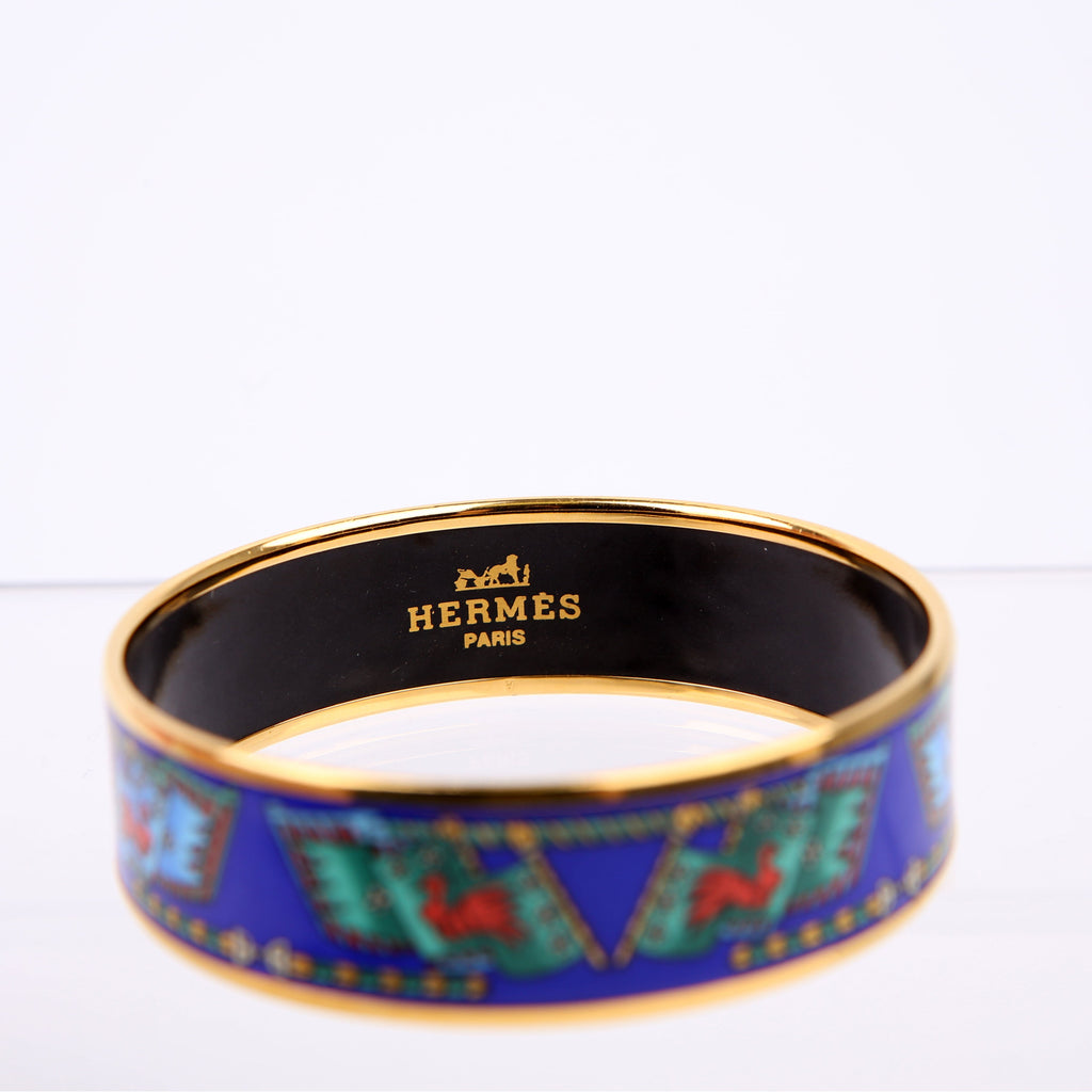 Hermes Enamel Wide Bangle Bracelet Blue/Gold