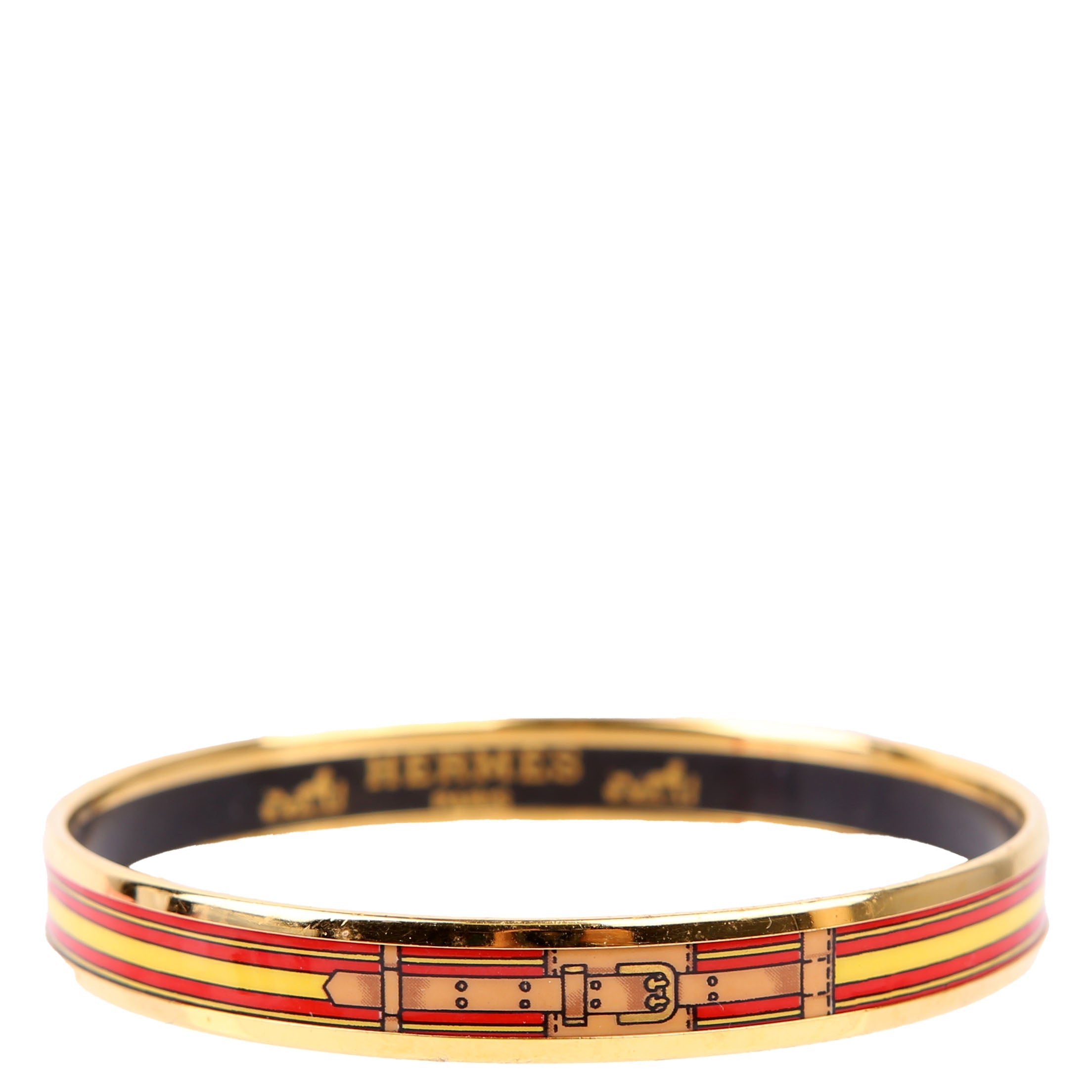 Printed Enamel Narrow Bangle Bracelet Red/Gold