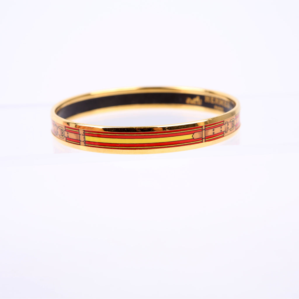 Printed Enamel Narrow Bangle Bracelet Red/Gold