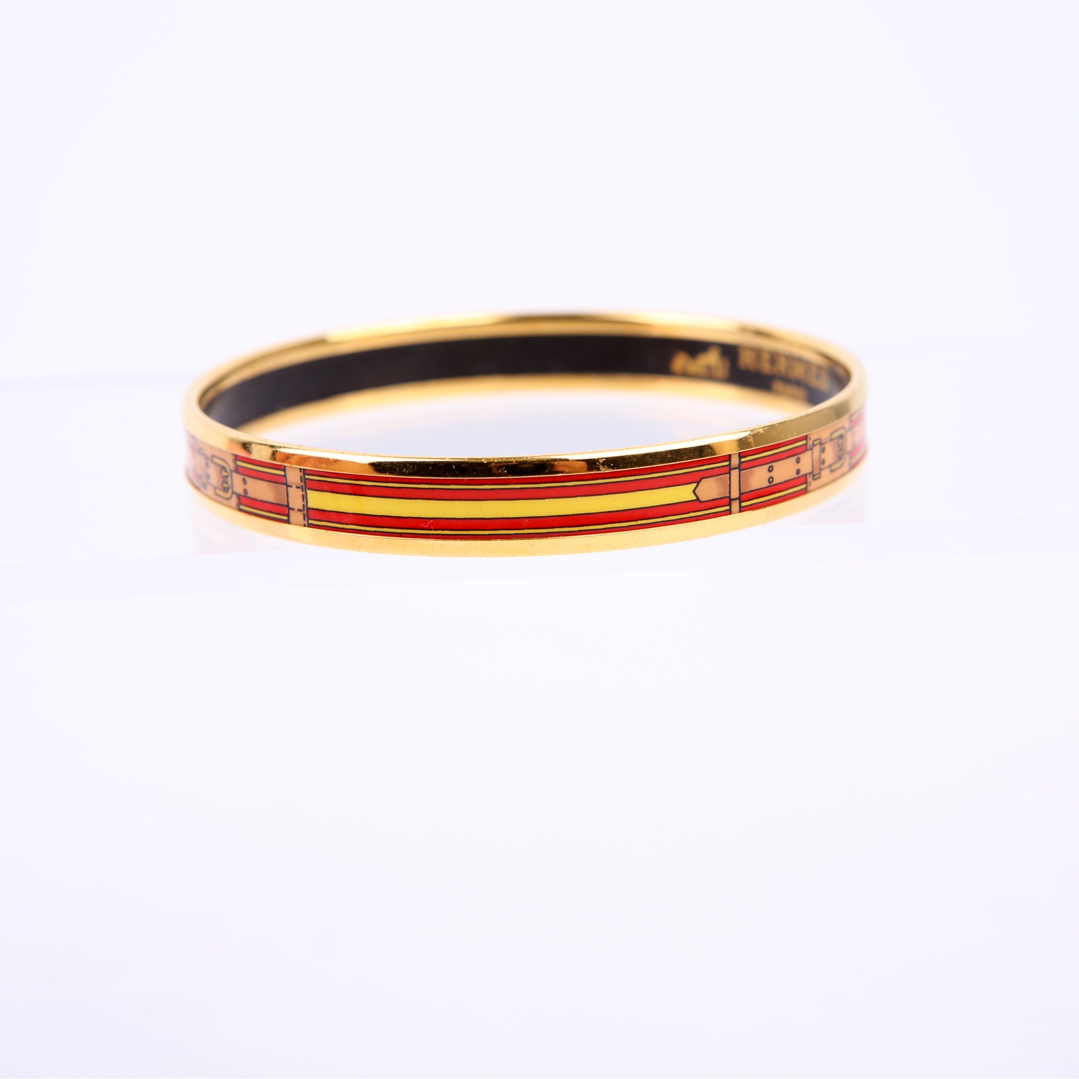 Printed Enamel Narrow Bangle Bracelet Red/Gold
