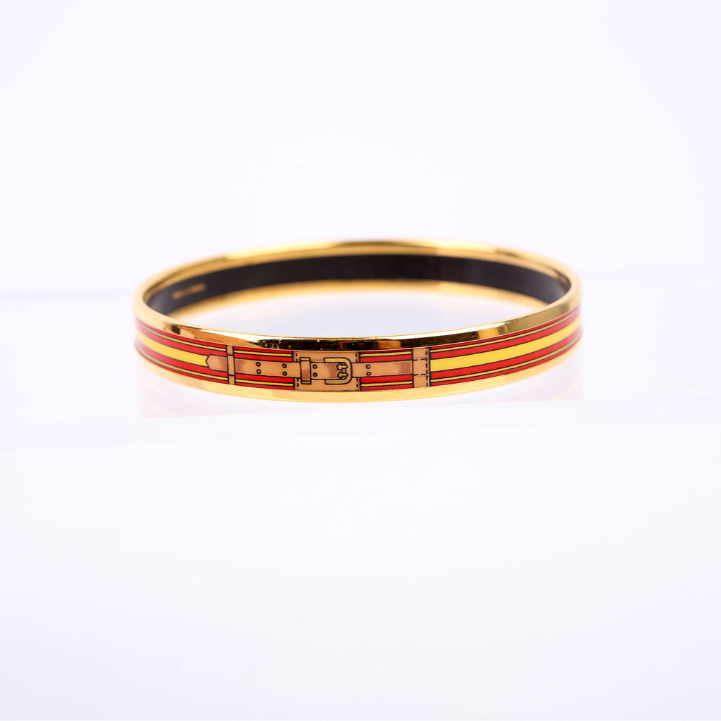 Printed Enamel Narrow Bangle Bracelet Red/Gold