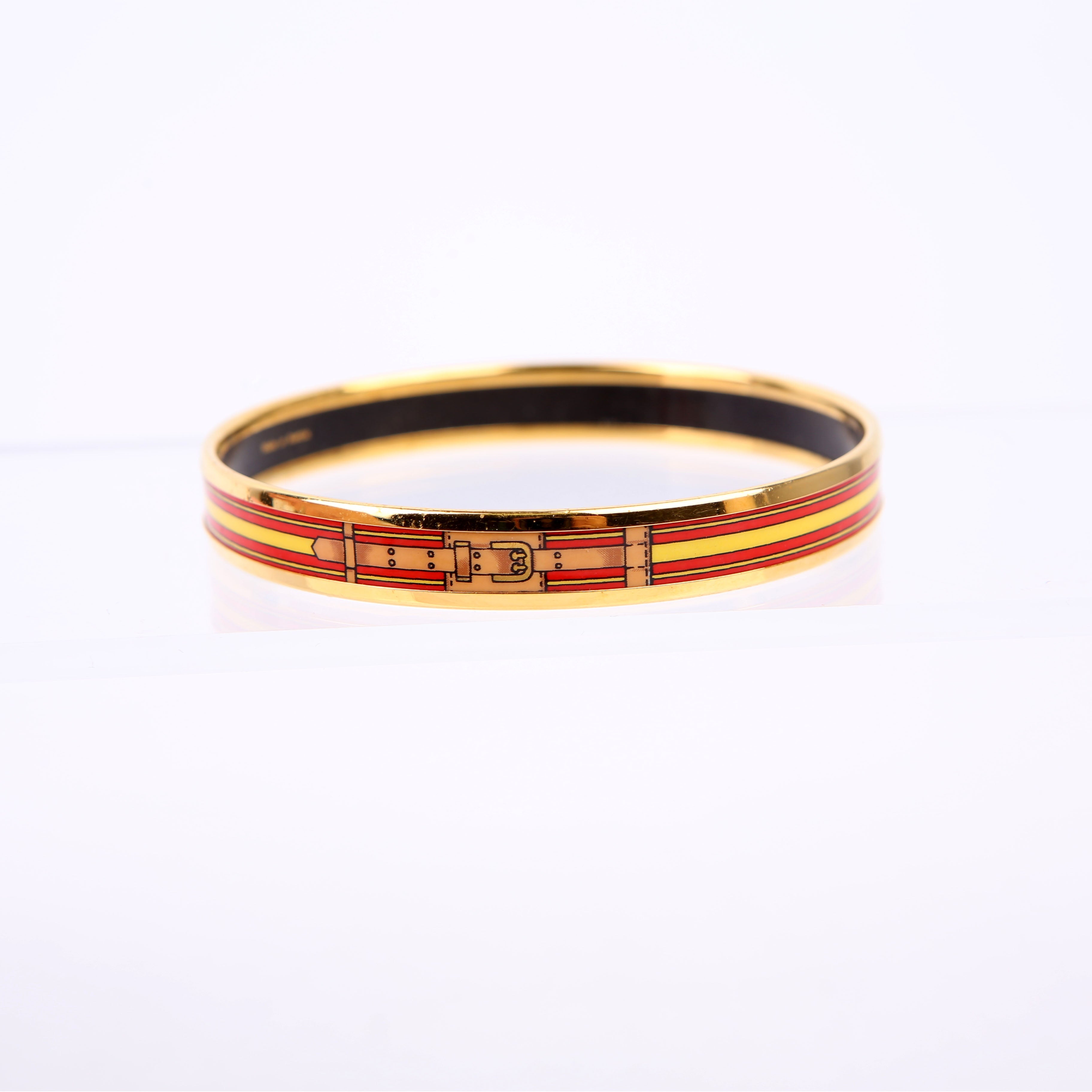 Printed Enamel Narrow Bangle Bracelet Red/Gold