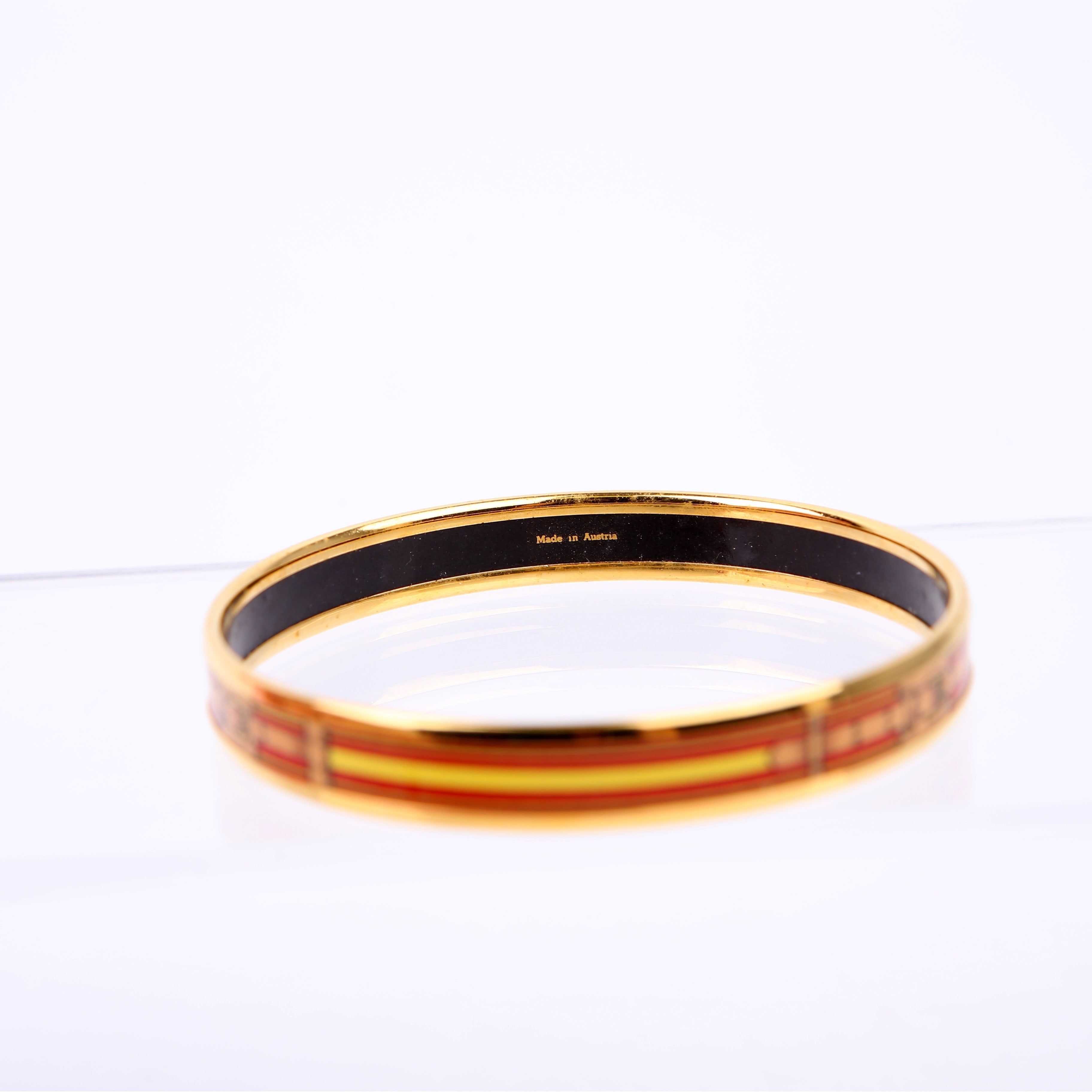 Printed Enamel Narrow Bangle Bracelet Red/Gold