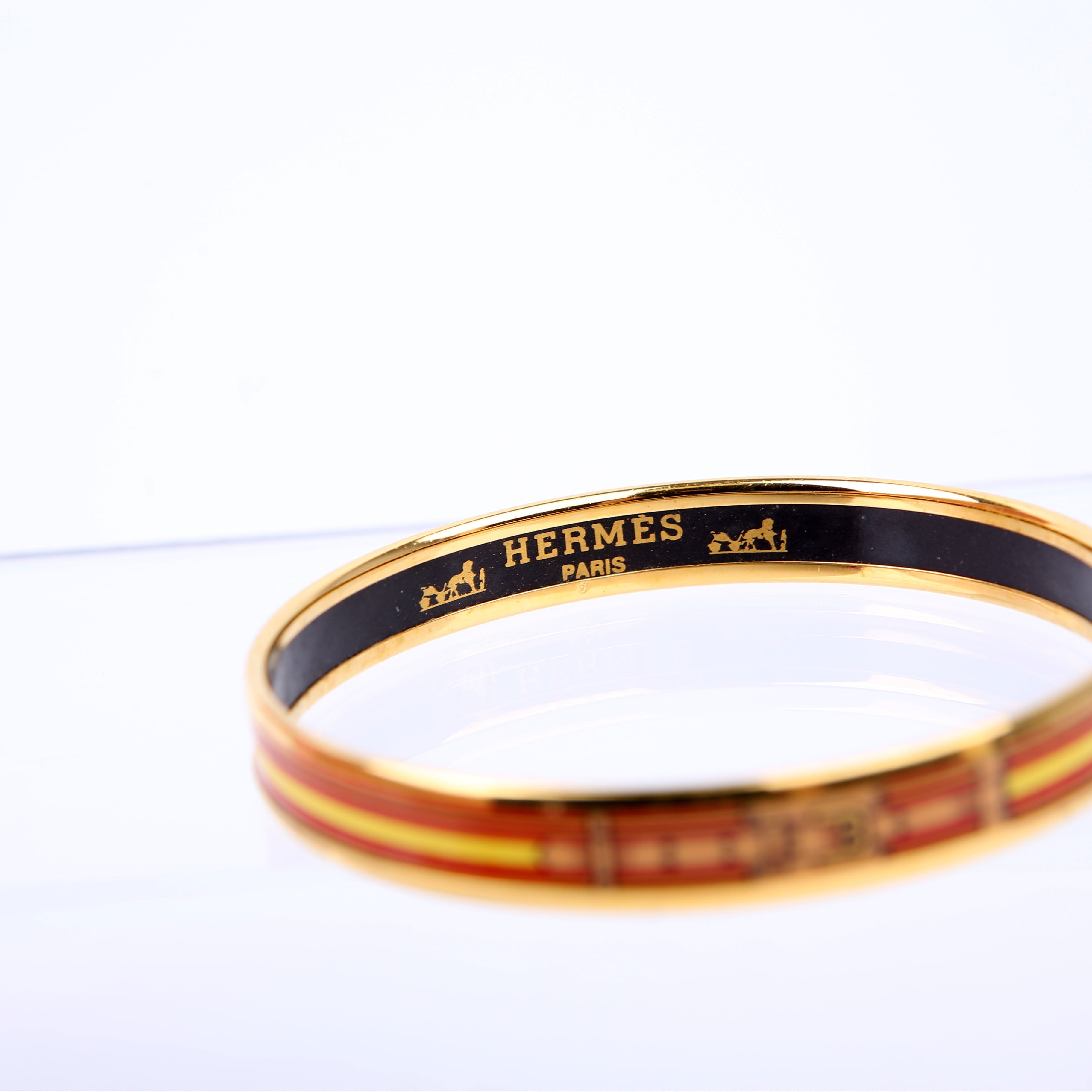 Printed Enamel Narrow Bangle Bracelet Red/Gold