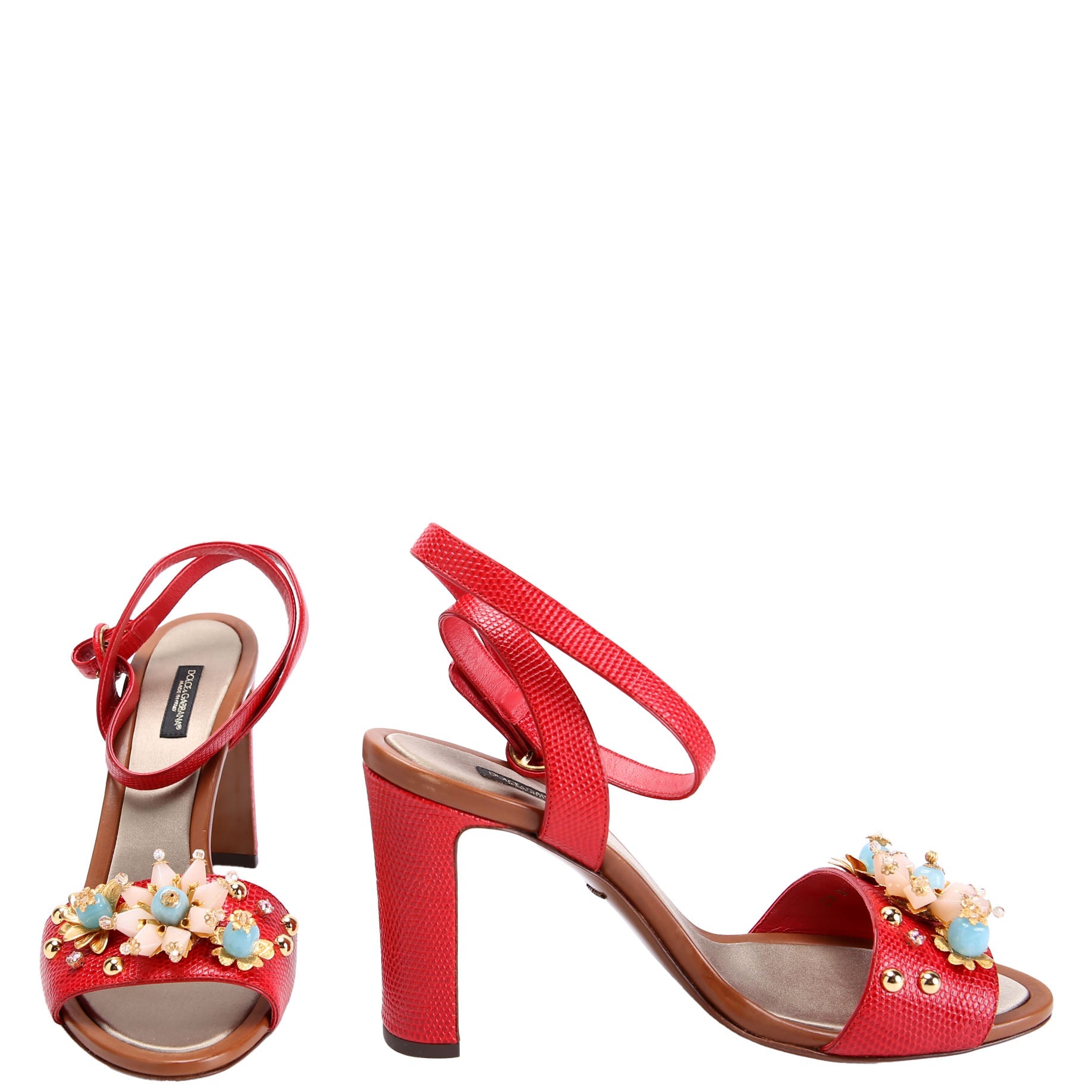 Kiera Embellished Heel Sandals Size 40 Red/Multicolor