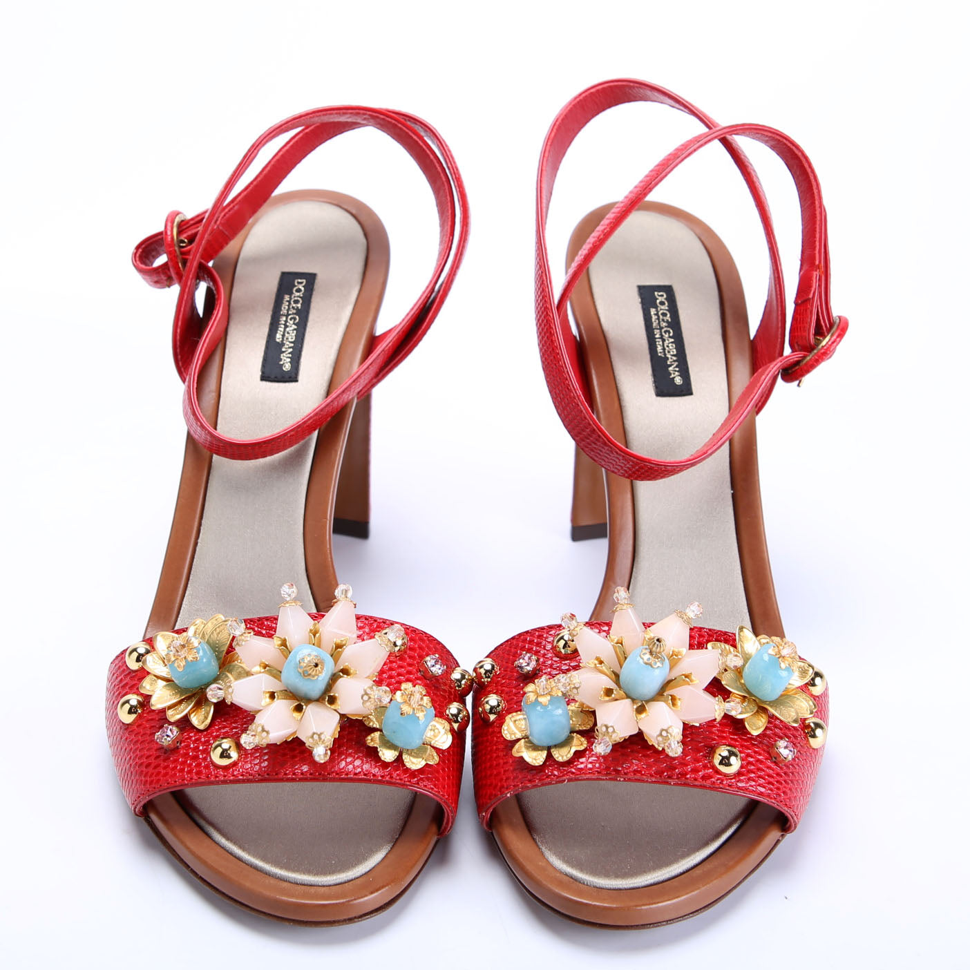 Kiera Embellished Heel Sandals Size 40 Red/Multicolor