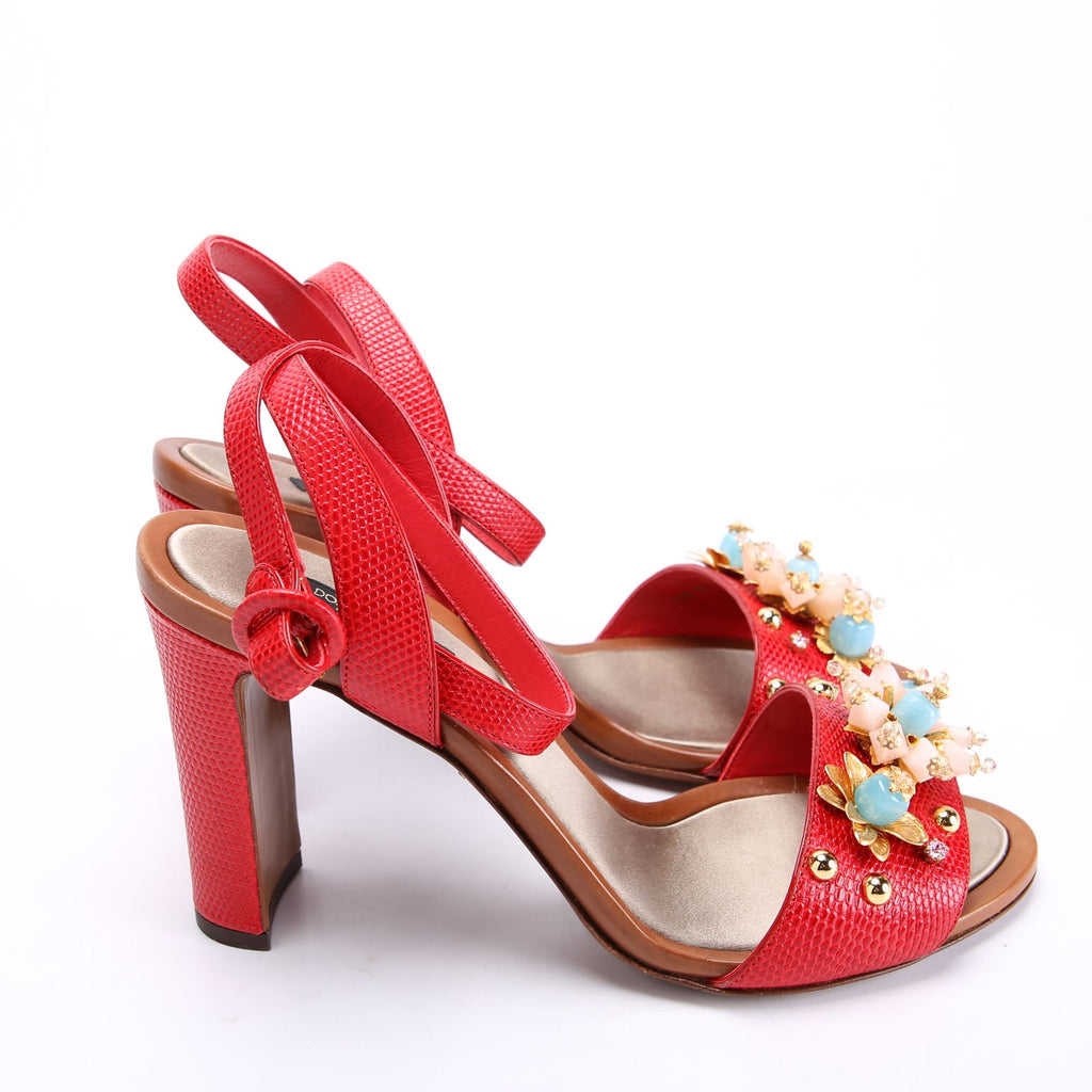 Kiera Embellished Heel Sandals Size 40 Red/Multicolor