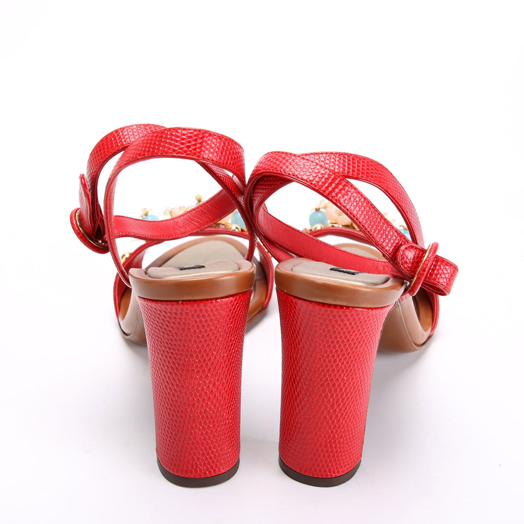 Kiera Embellished Heel Sandals Size 40 Red/Multicolor