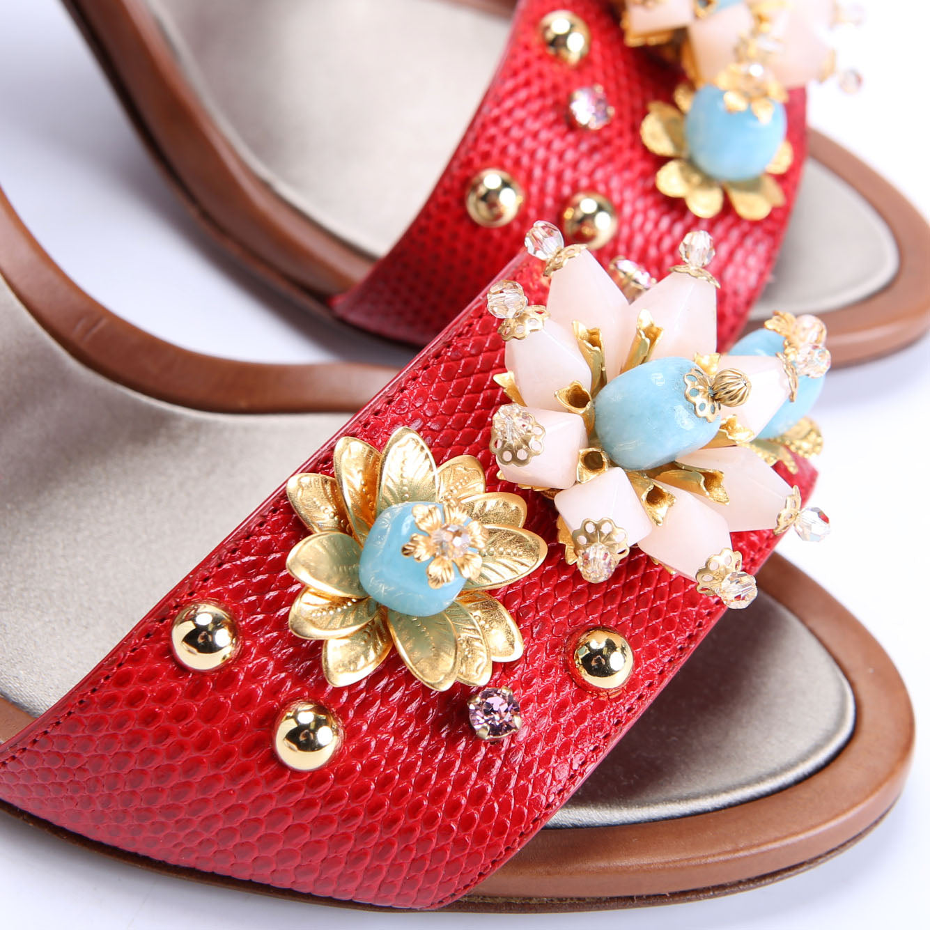 Kiera Embellished Heel Sandals Size 40 Red/Multicolor