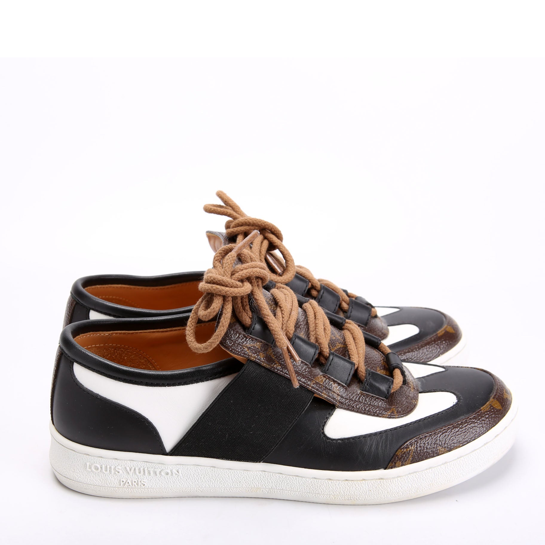 Leather Monogram Lous Sneakers Size 37.5 Brown/Black