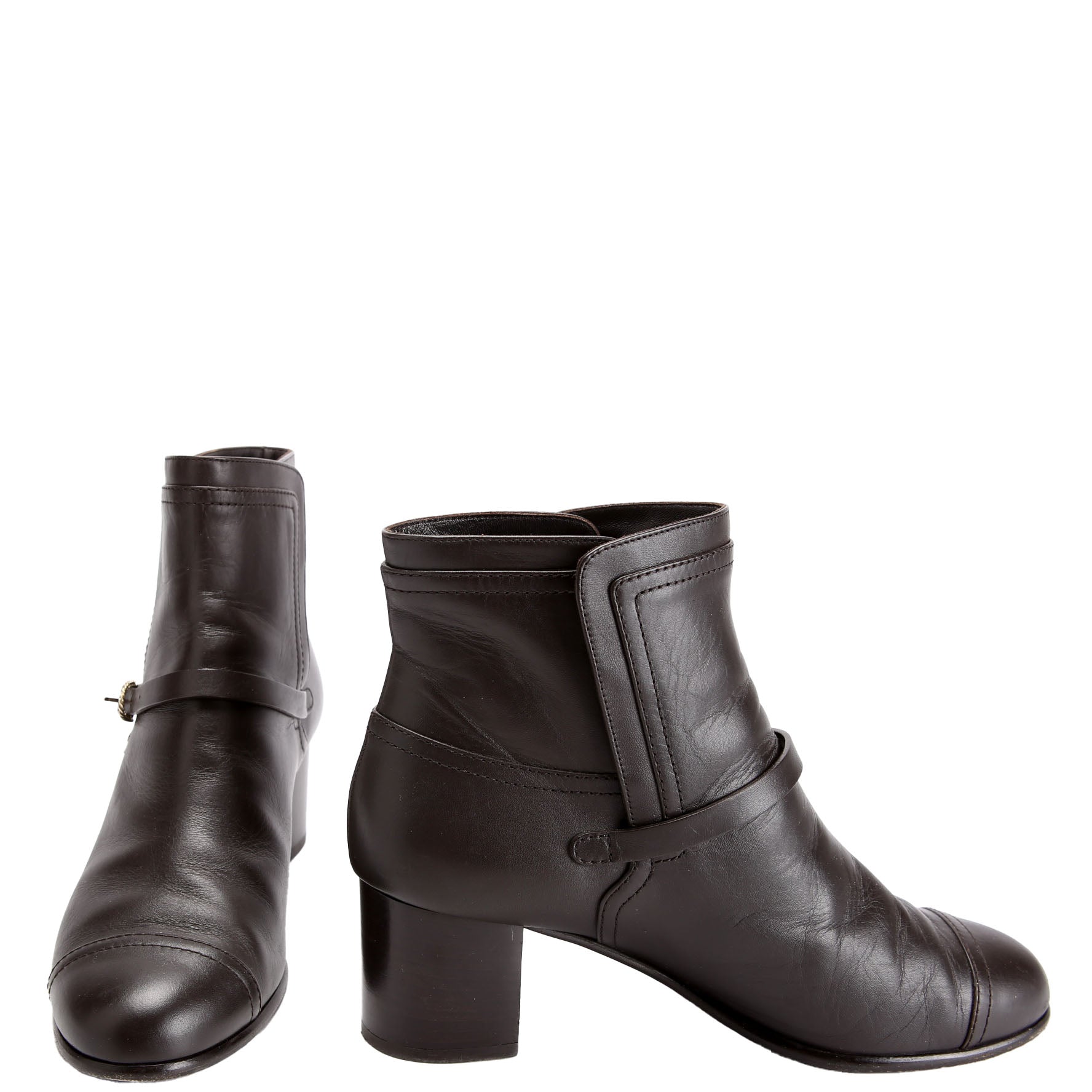 Cap Toe Leather Ankle Booties Size 38
