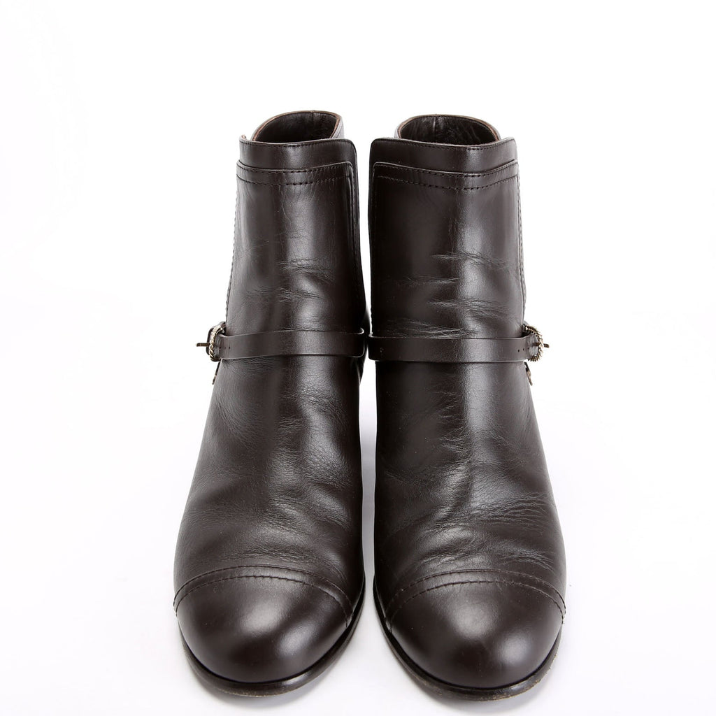 Cap Toe Leather Ankle Booties Size 38