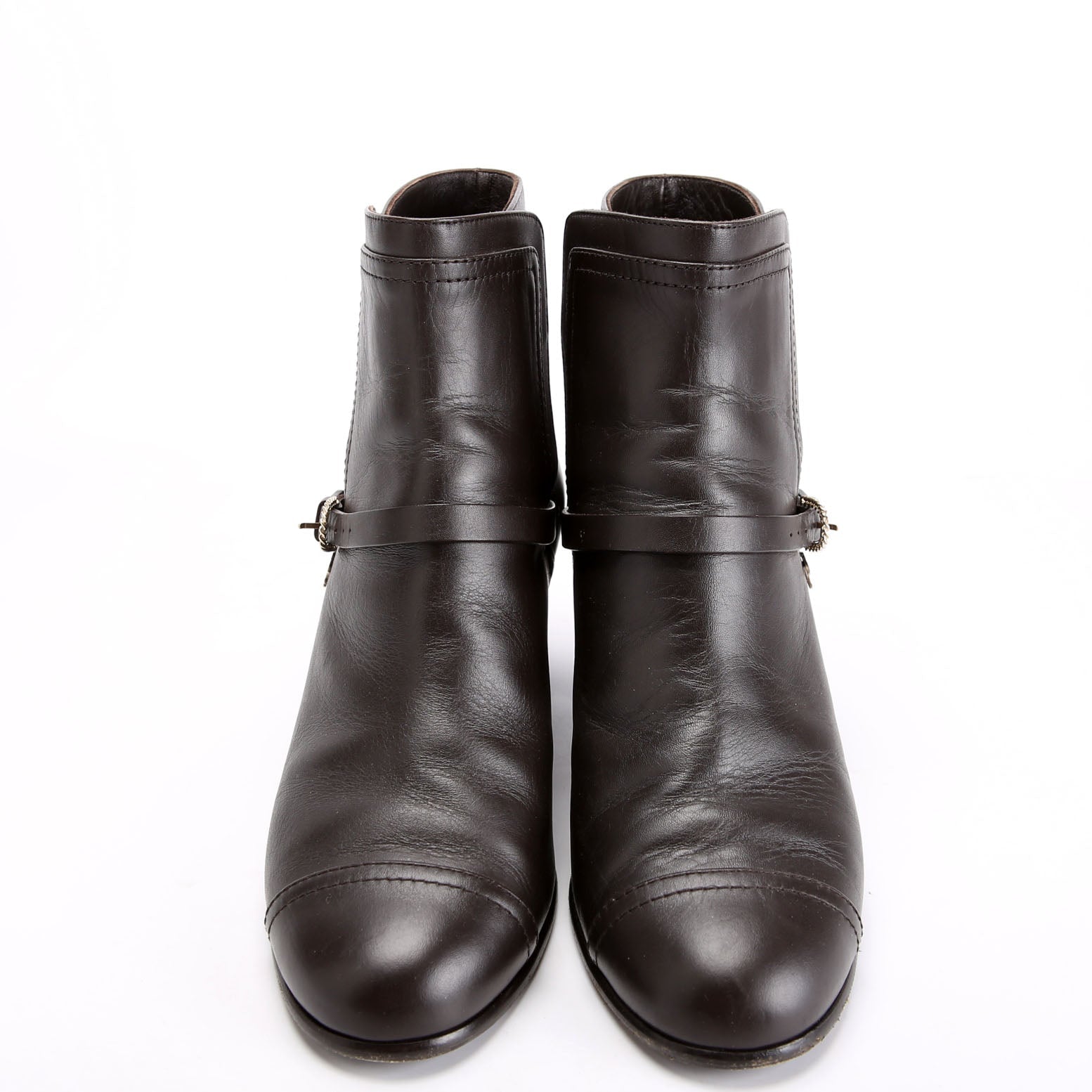Cap Toe Leather Ankle Booties Size 38