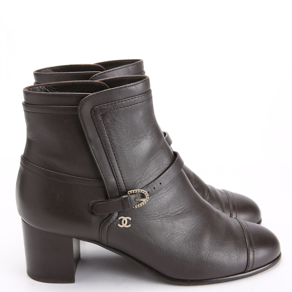 Cap Toe Leather Ankle Booties Size 38