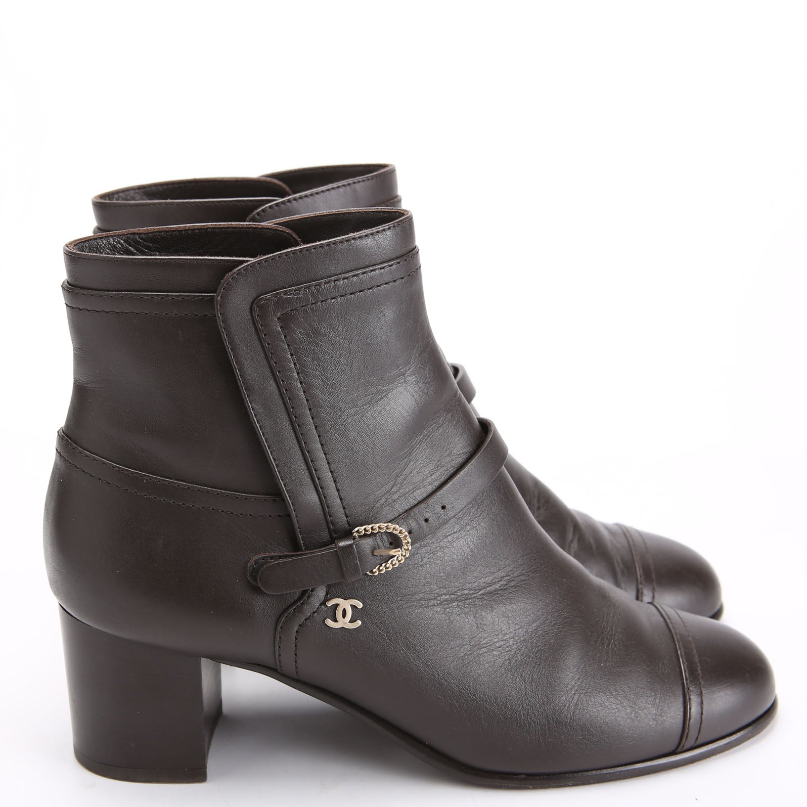 Cap Toe Leather Ankle Booties Size 38