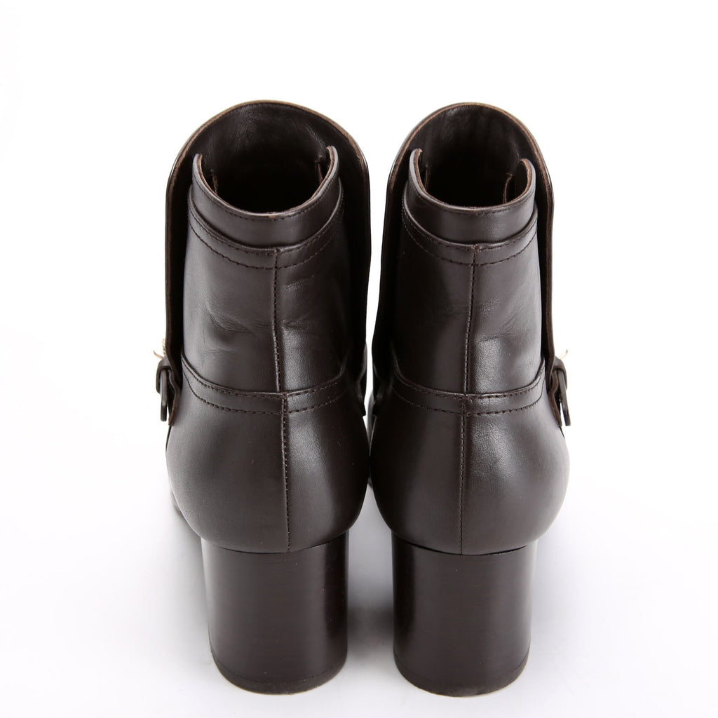 Cap Toe Leather Ankle Booties Size 38