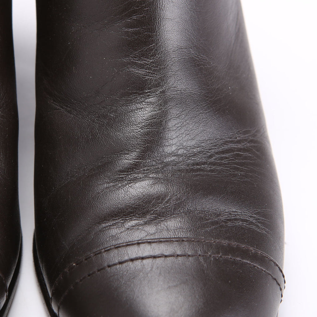 Cap Toe Leather Ankle Booties Size 38