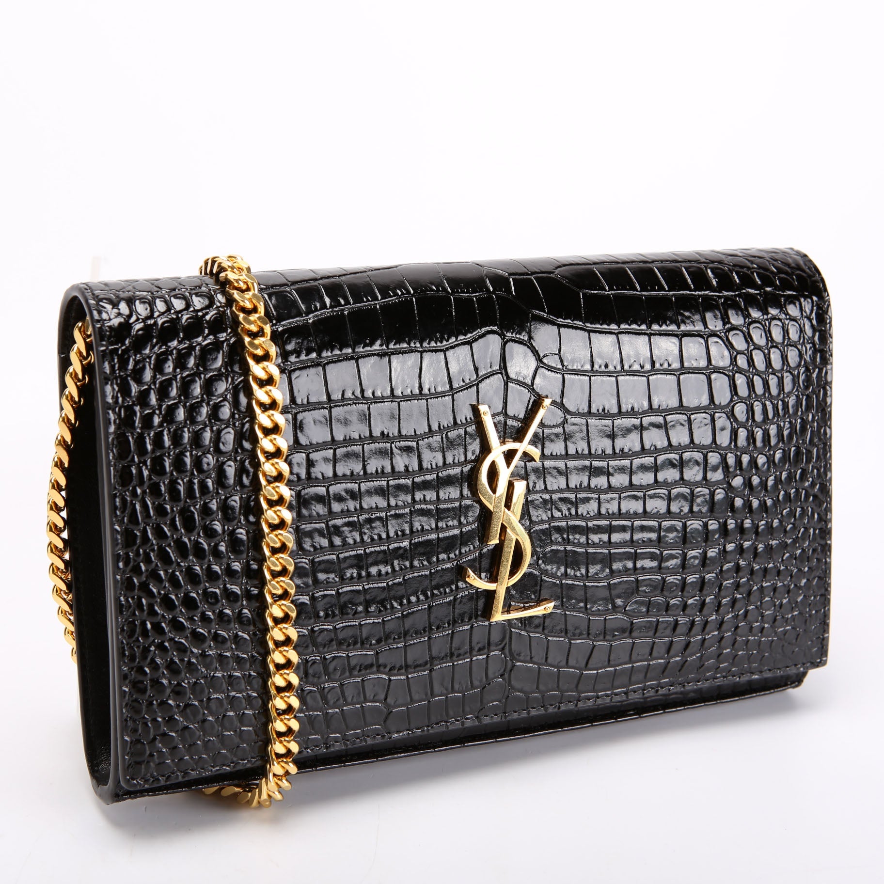 Cassandre Chain Wallet Crocodile Embossed 747464 Black