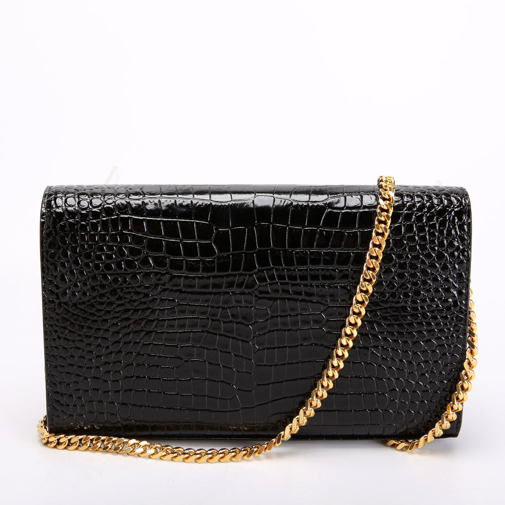 Cassandre Chain Wallet Crocodile Embossed 747464 Black