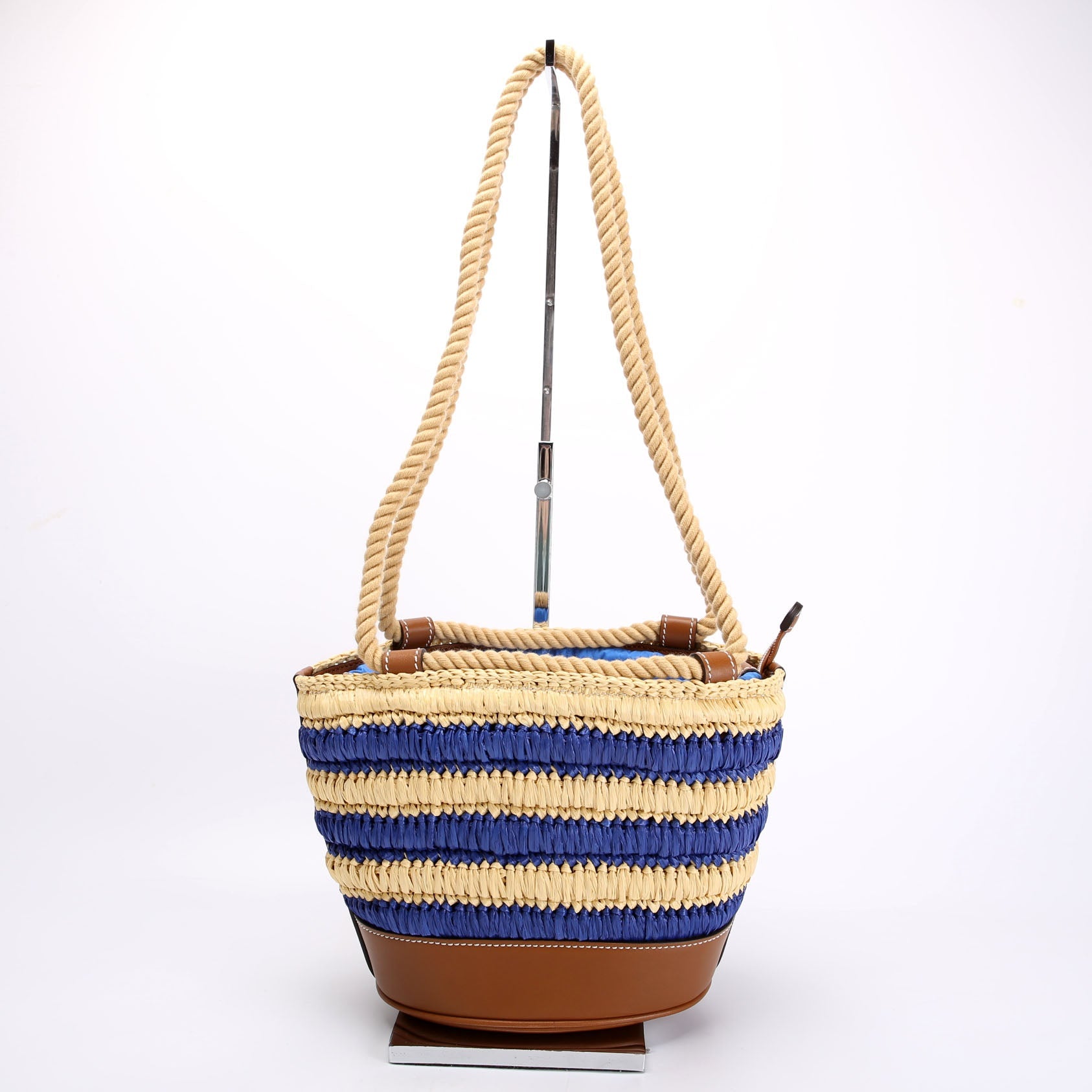 Gucci 834935 Woven Mini Bucket Bag Tan/Blue