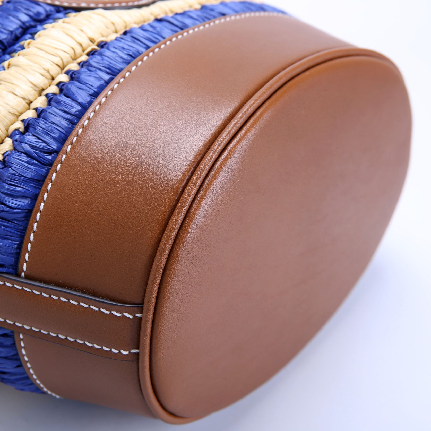Gucci 834935 Woven Mini Bucket Bag Tan/Blue