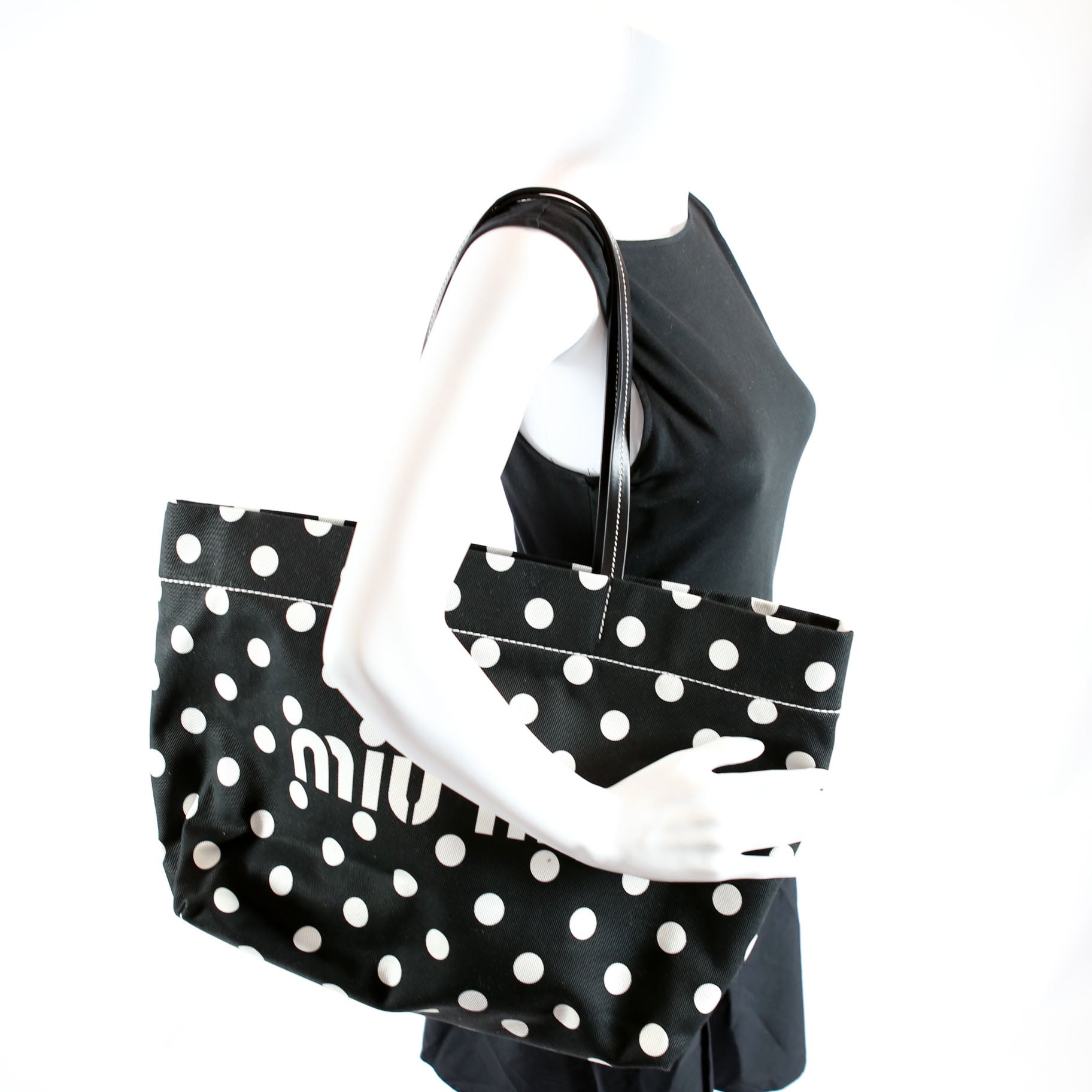 Polka Dot Shopping Tote Black/White