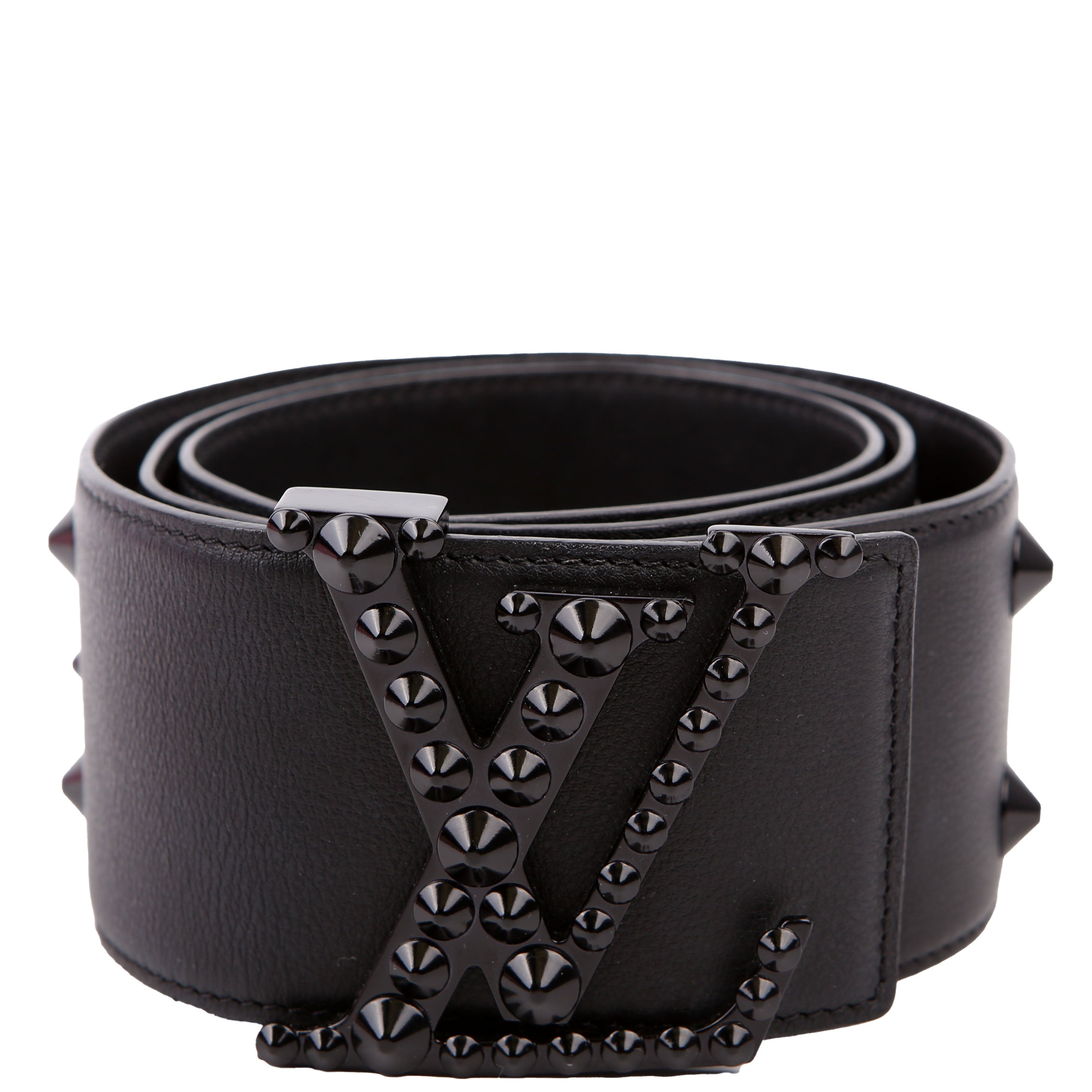 LV Initiales Clous Studded Leather Belt Size 85/34 Black