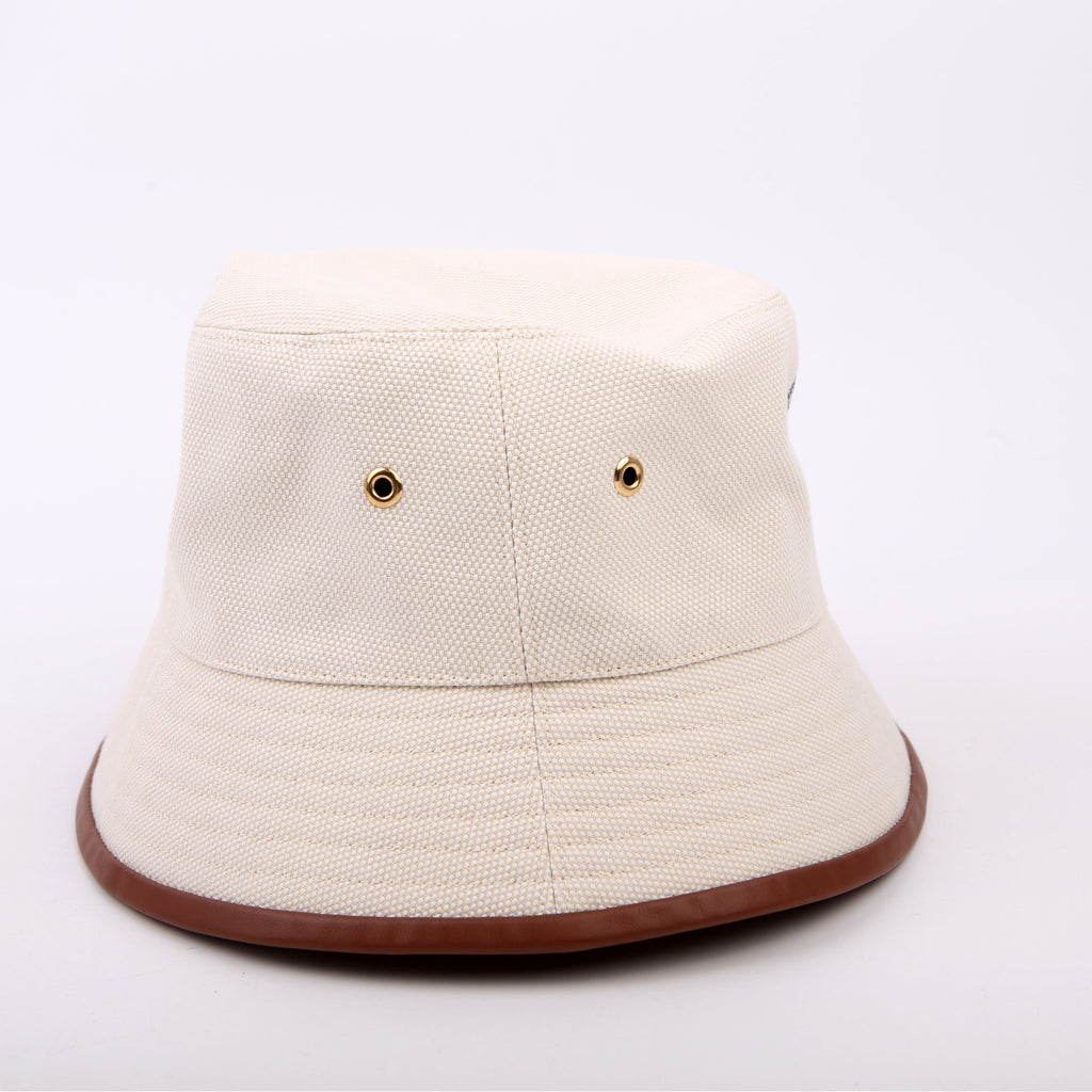 Archway Logo Applique Canvas/Leather Bucket Hat Size Medium Tan