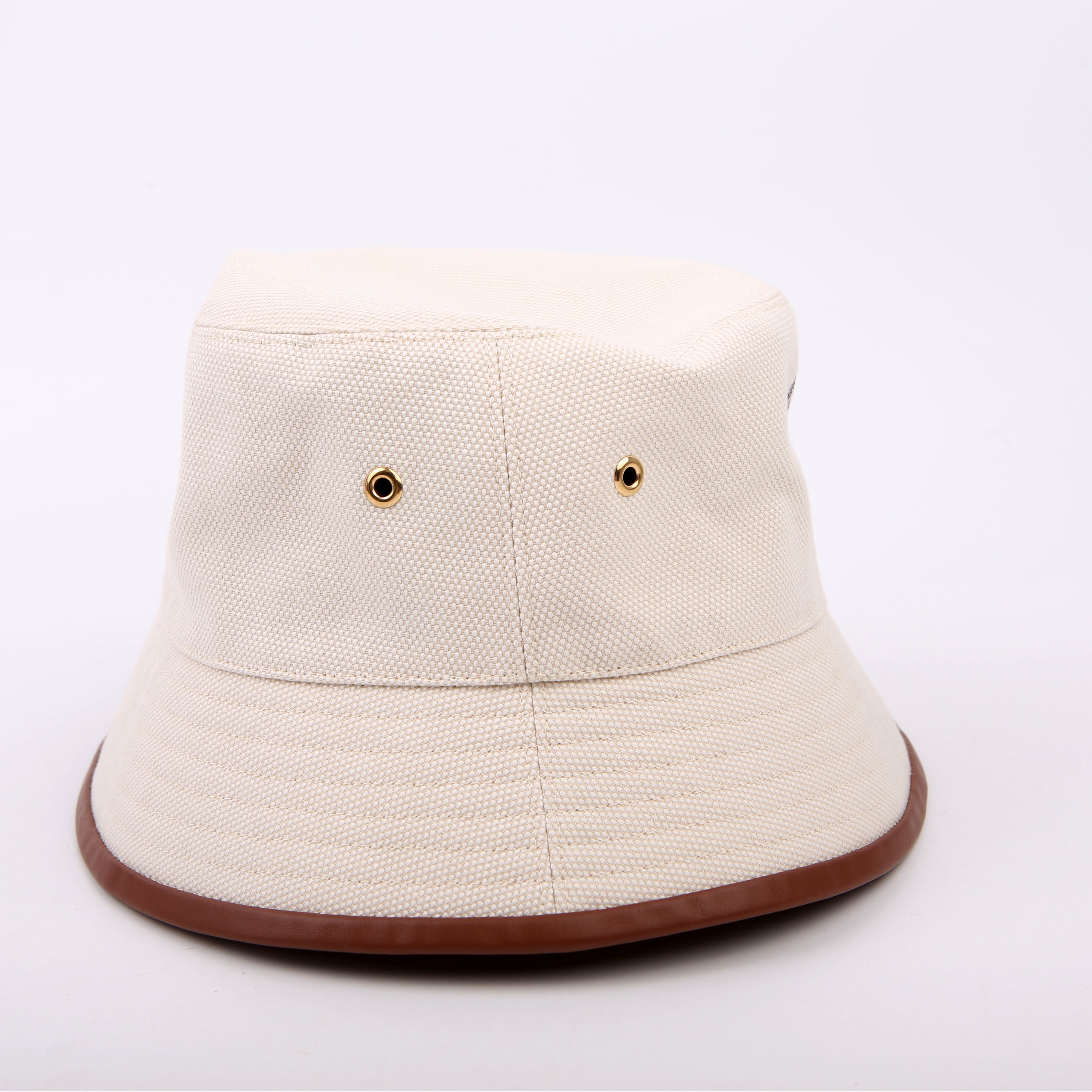 Archway Logo Applique Canvas/Leather Bucket Hat Size Medium Tan