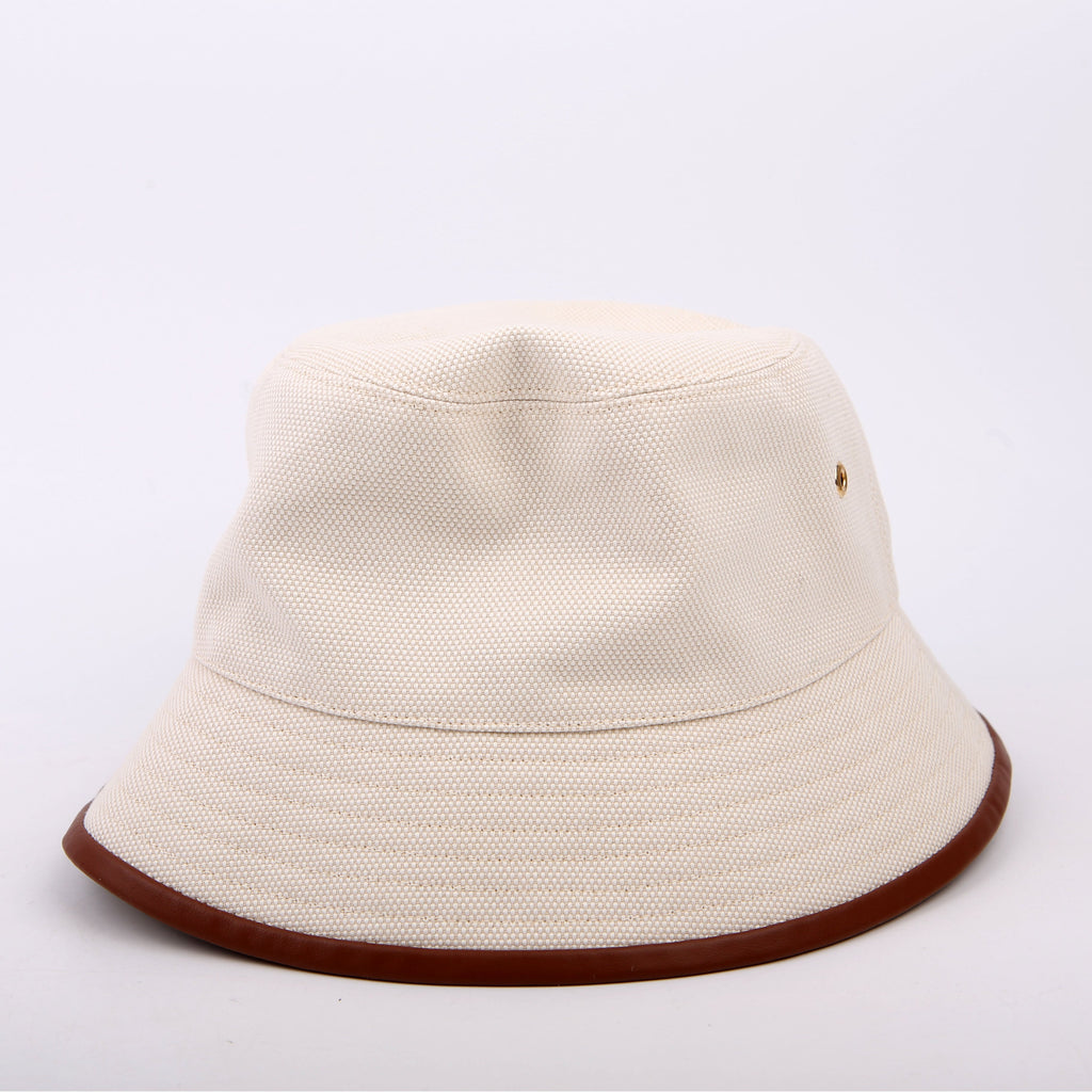 Archway Logo Applique Canvas/Leather Bucket Hat Size Medium Tan